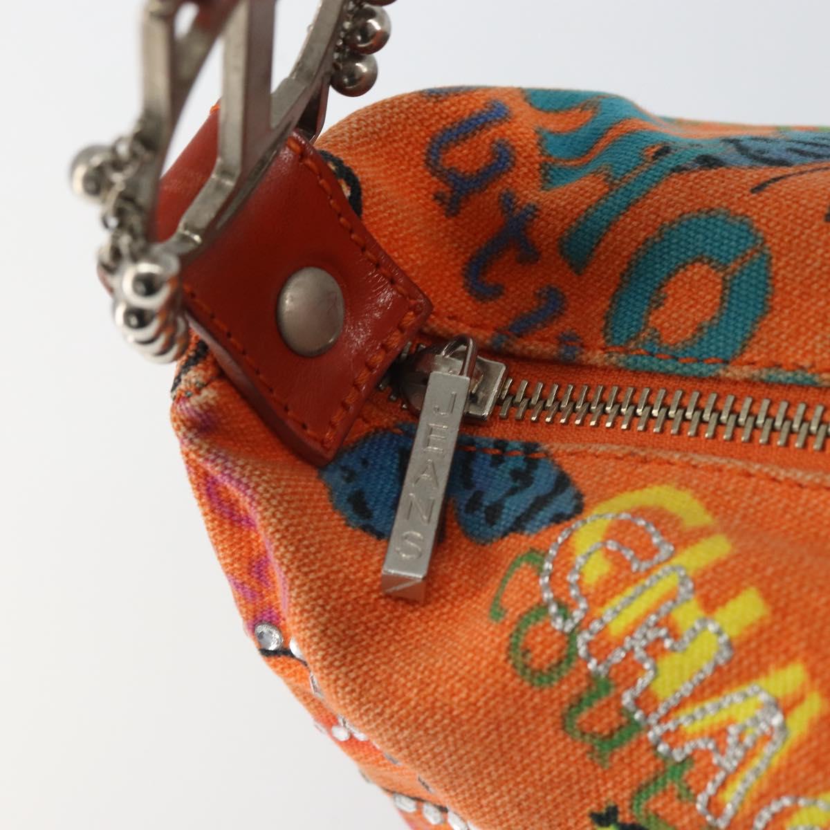 VERSACE Shoulder Bag Canvas Orange Silver Auth 161511V