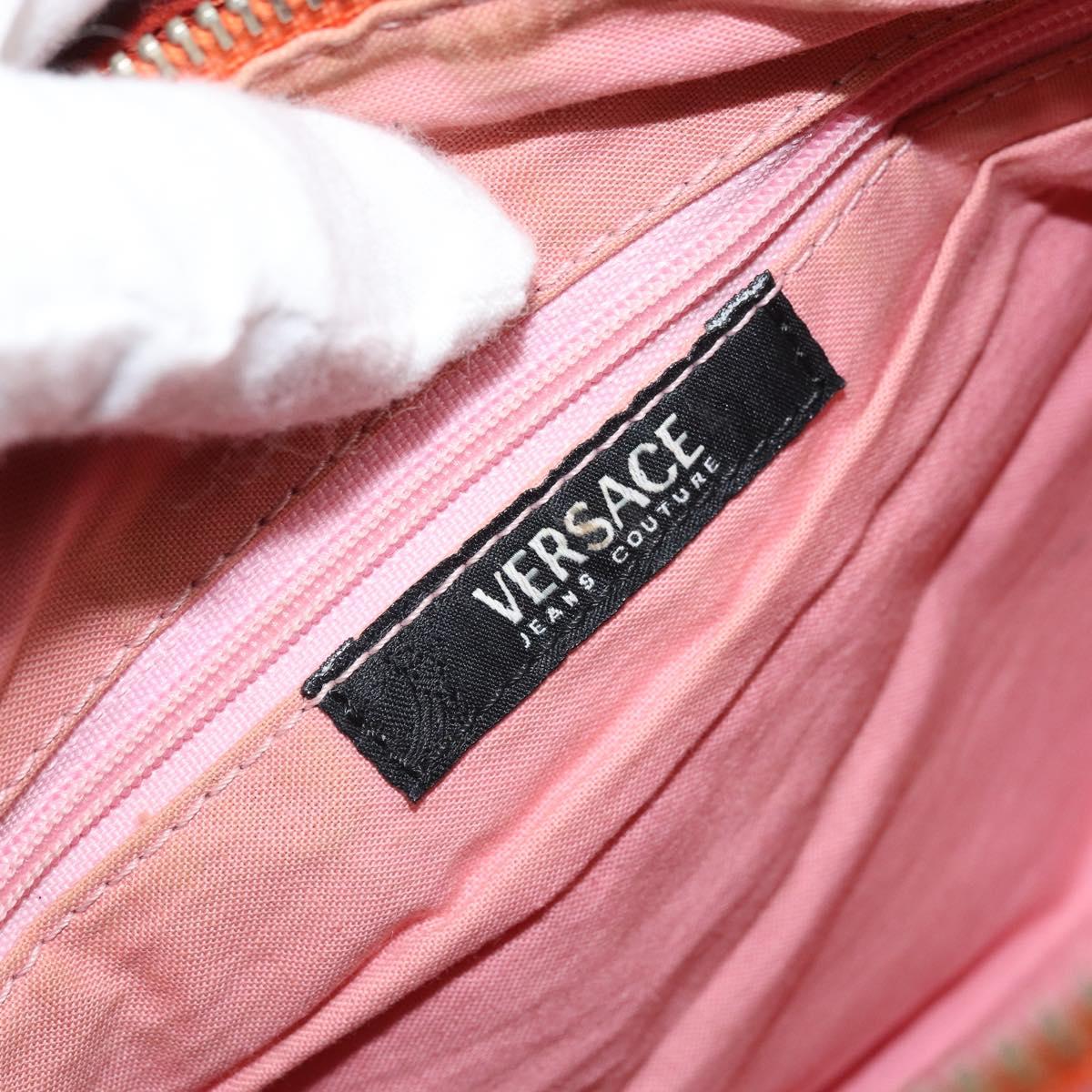 VERSACE Shoulder Bag Canvas Orange Silver Auth 161511V