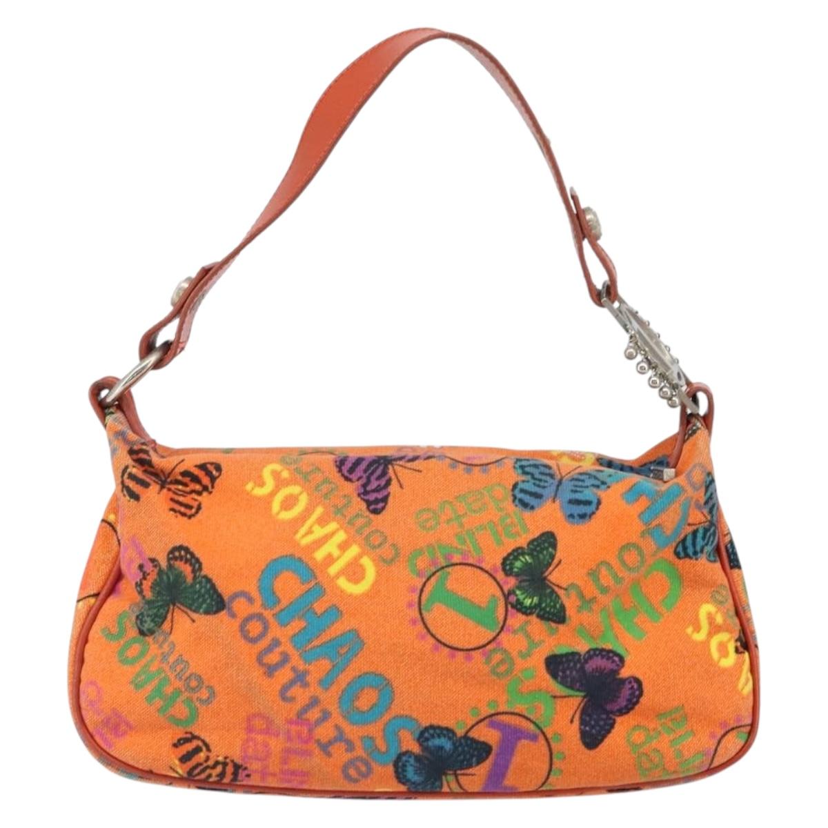 VERSACE Shoulder Bag Canvas Orange Silver Auth 161511V