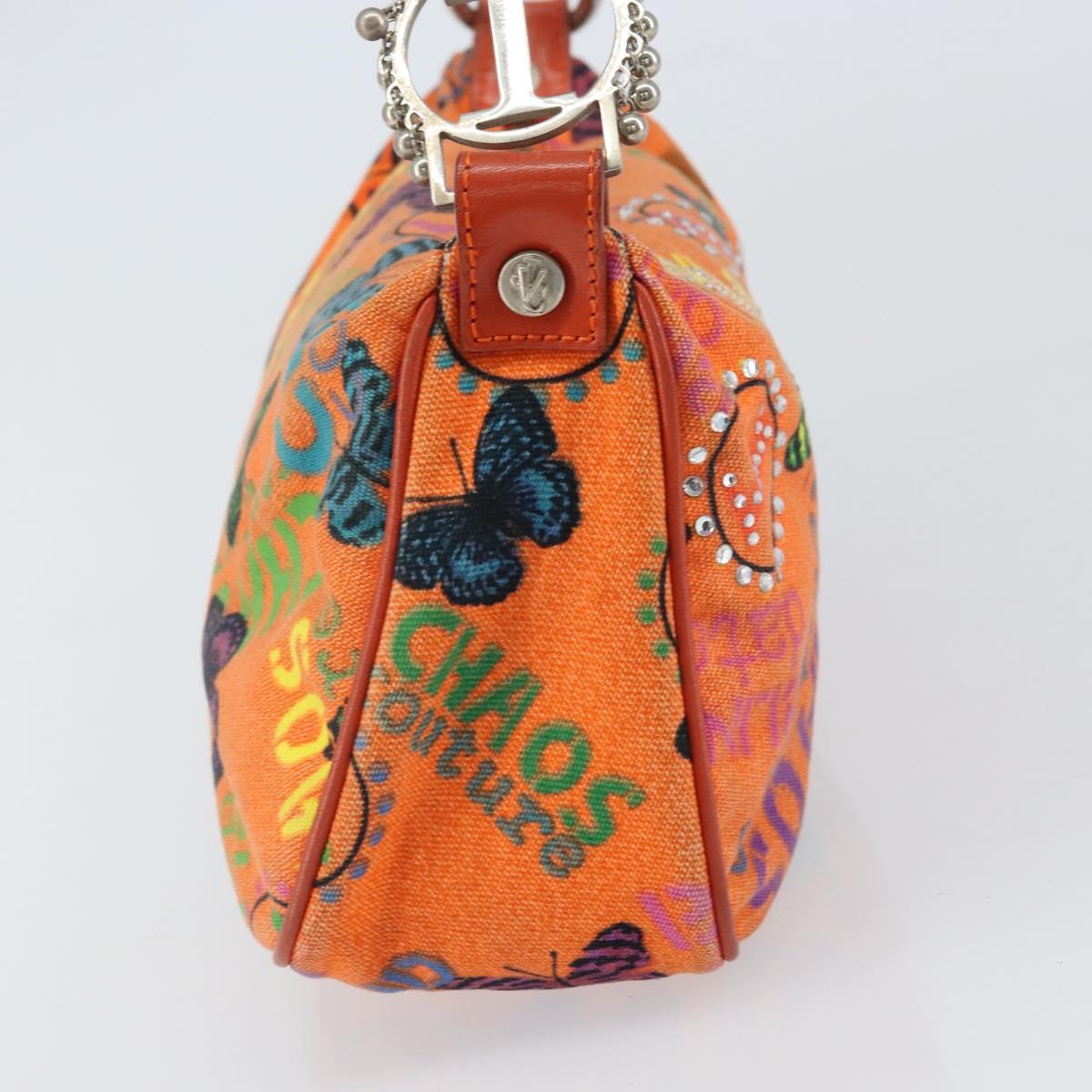 VERSACE Shoulder Bag Canvas Orange Silver Auth 161511V
