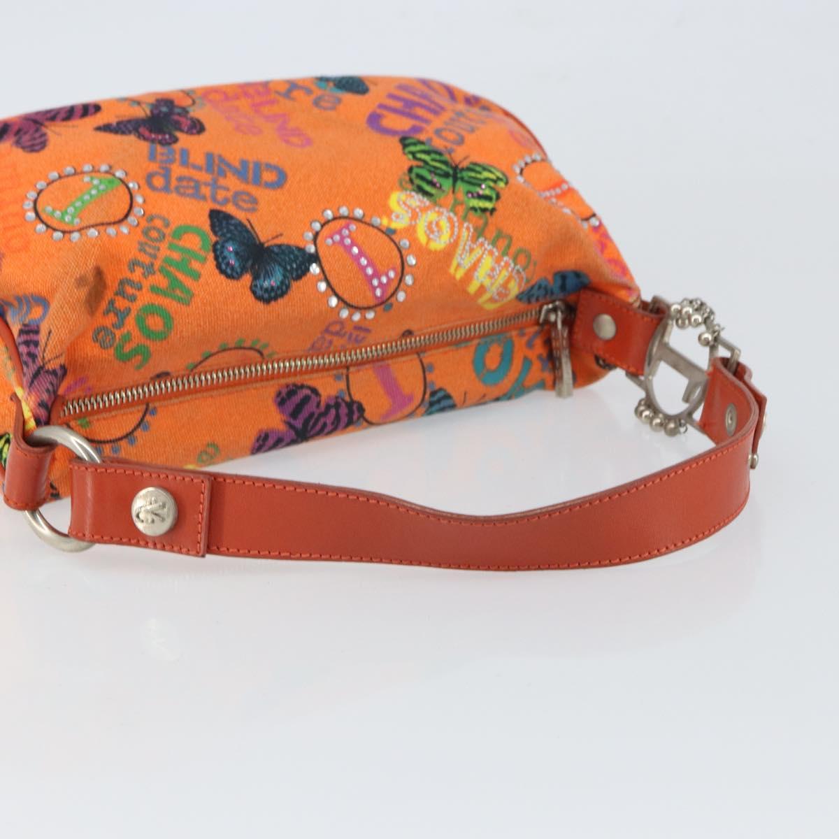 VERSACE Shoulder Bag Canvas Orange Silver Auth 161511V