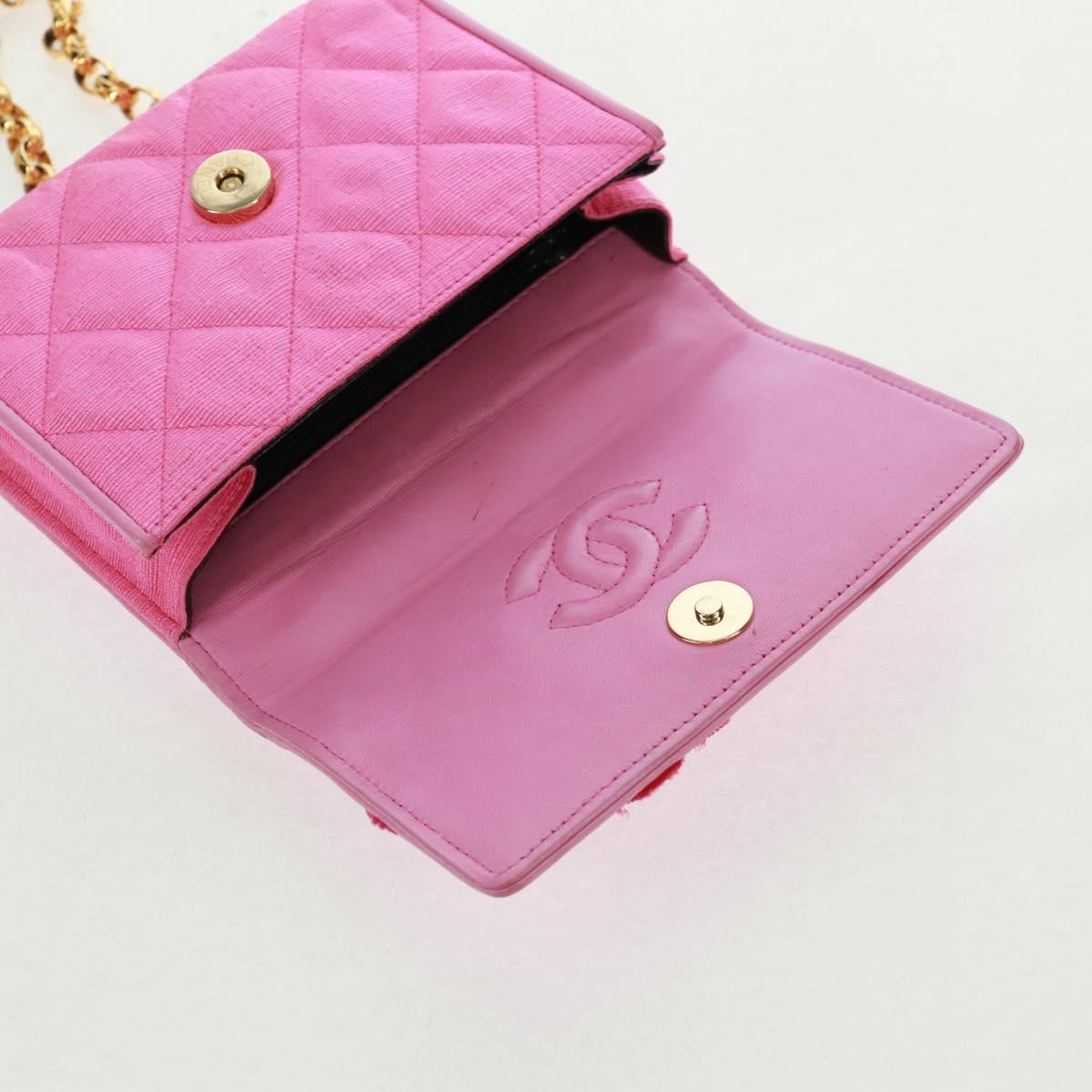 CHANEL Matelasse Chain Camelia Shoulder Bag Cotton Pink Gold CC Auth 161522V