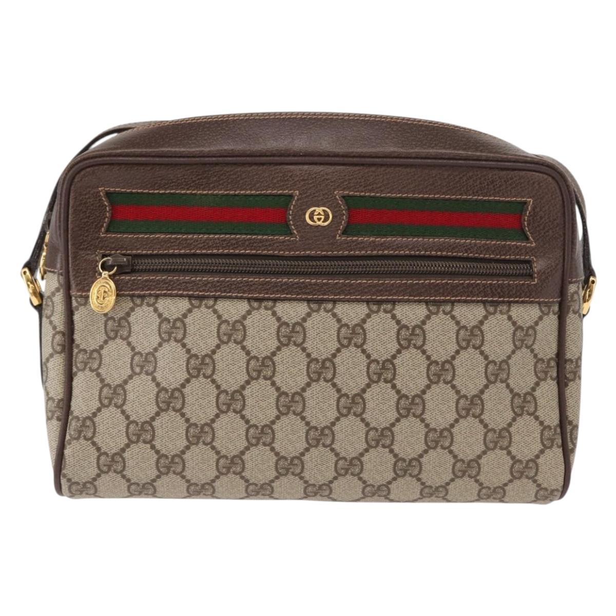 GUCCI GG Supreme Web Sherry Line Shoulder Bag PVC Beige 001 113 6472 Auth 161523