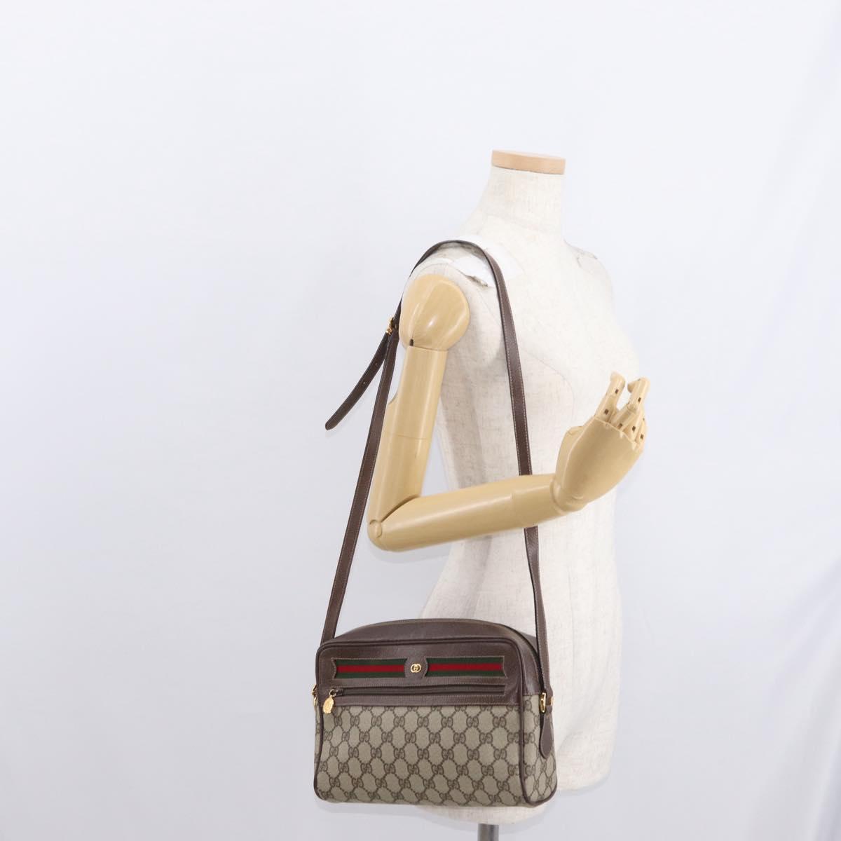 GUCCI GG Supreme Web Sherry Line Shoulder Bag PVC Beige 001 113 6472 Auth 161523