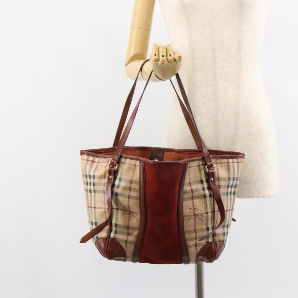 BURBERRY Nova Check Tote Bag PVC Beige Gold Auth 161529