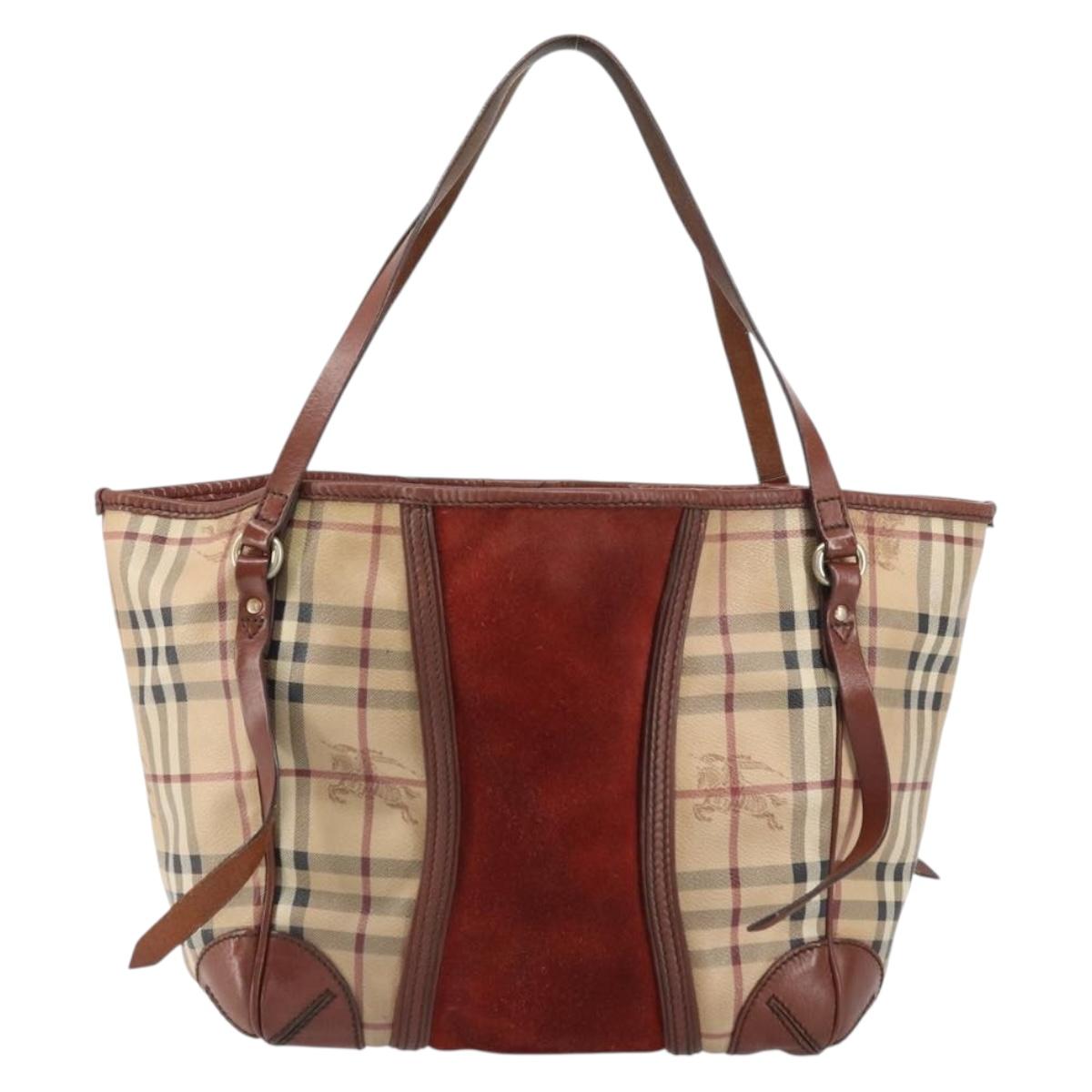 BURBERRY Nova Check Tote Bag PVC Beige Gold Auth 161529