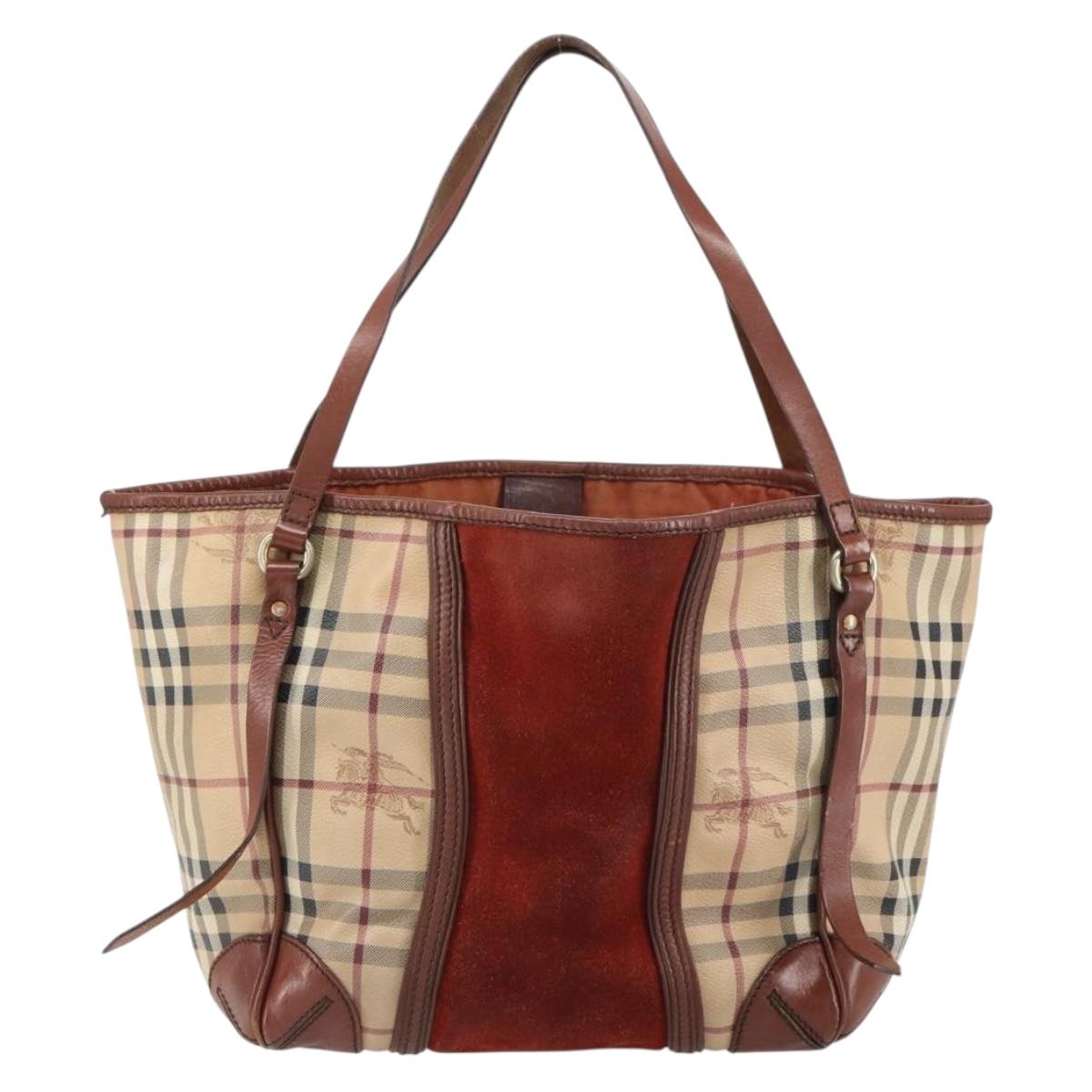 BURBERRY Nova Check Tote Bag PVC Beige Gold Auth 161529