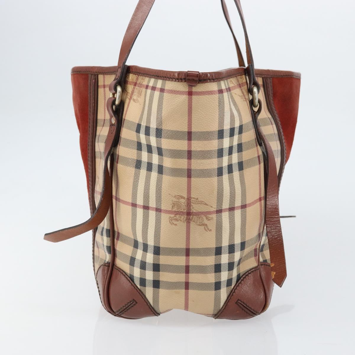 BURBERRY Nova Check Tote Bag PVC Beige Gold Auth 161529