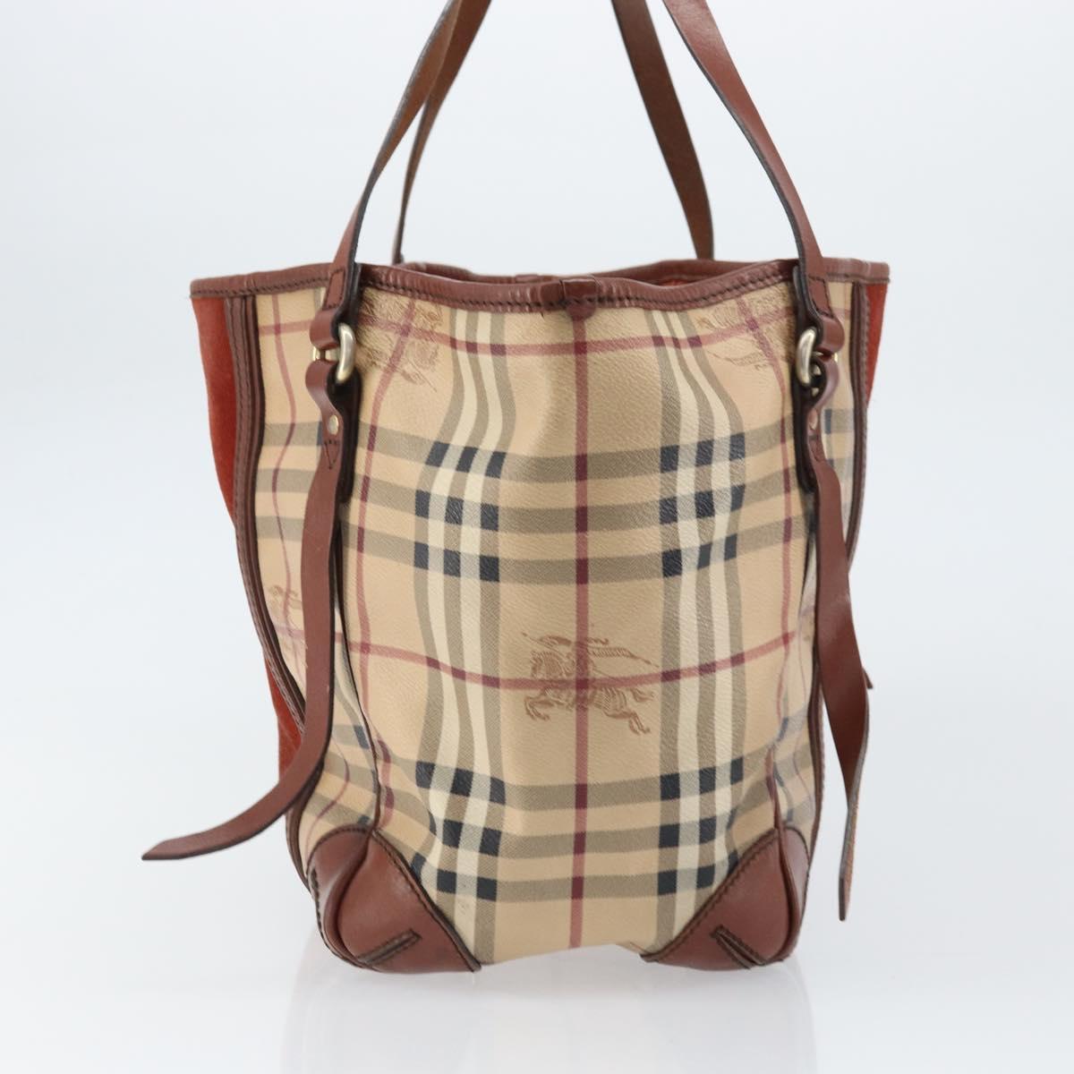 BURBERRY Nova Check Tote Bag PVC Beige Gold Auth 161529