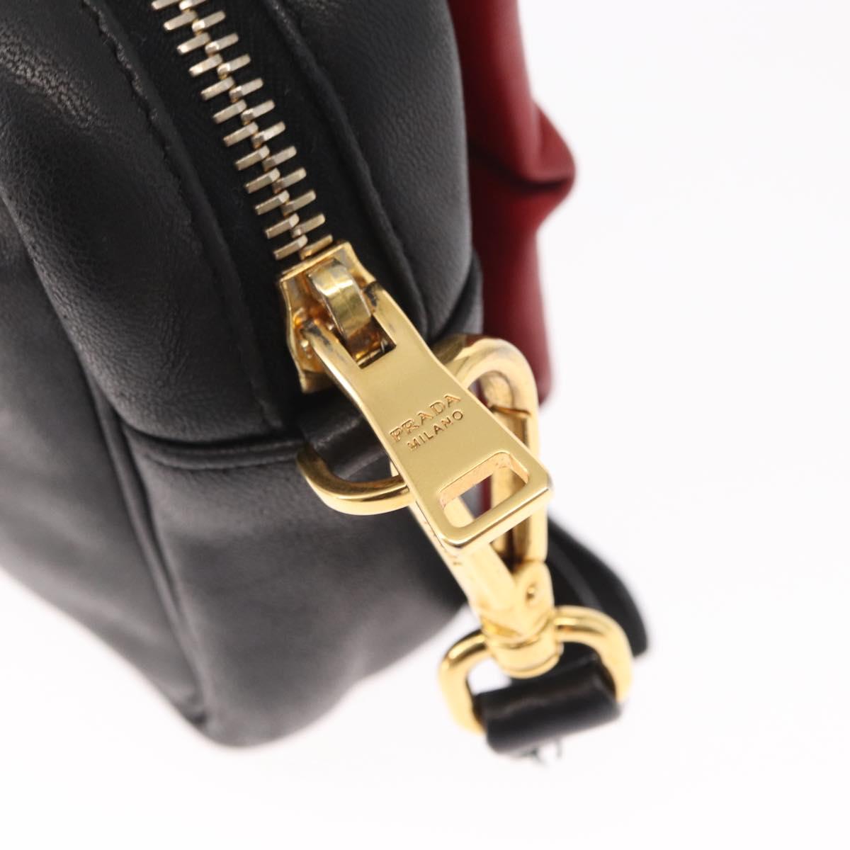 PRADA Shoulder Bag Leather Black Gold Auth 161530V