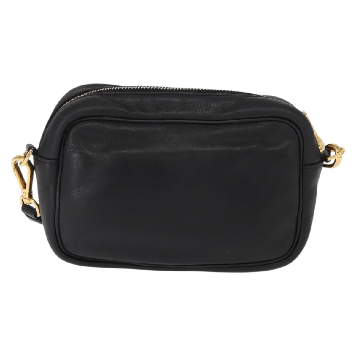 PRADA Shoulder Bag Leather Black Gold Auth 161530V