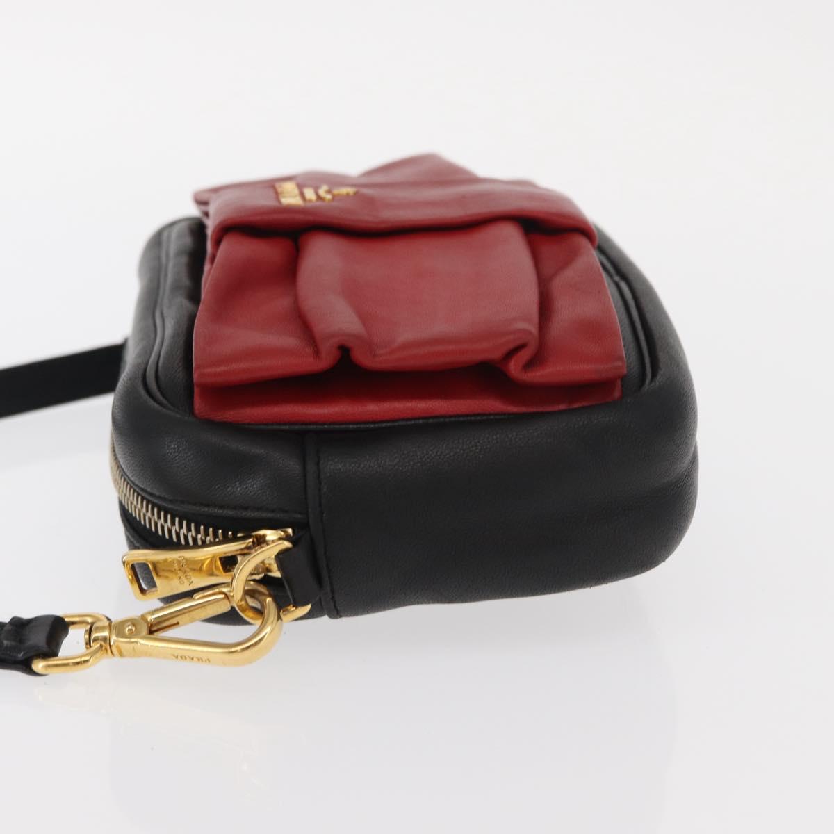 PRADA Shoulder Bag Leather Black Gold Auth 161530V