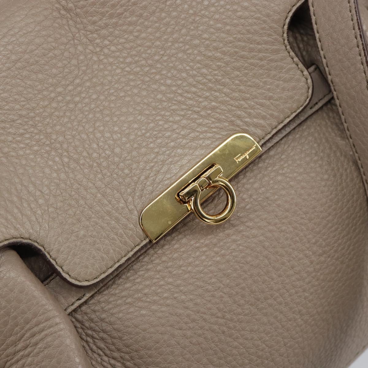 Salvatore Ferragamo Gancini Hand Bag Leather 2way Beige Gold Auth 161535
