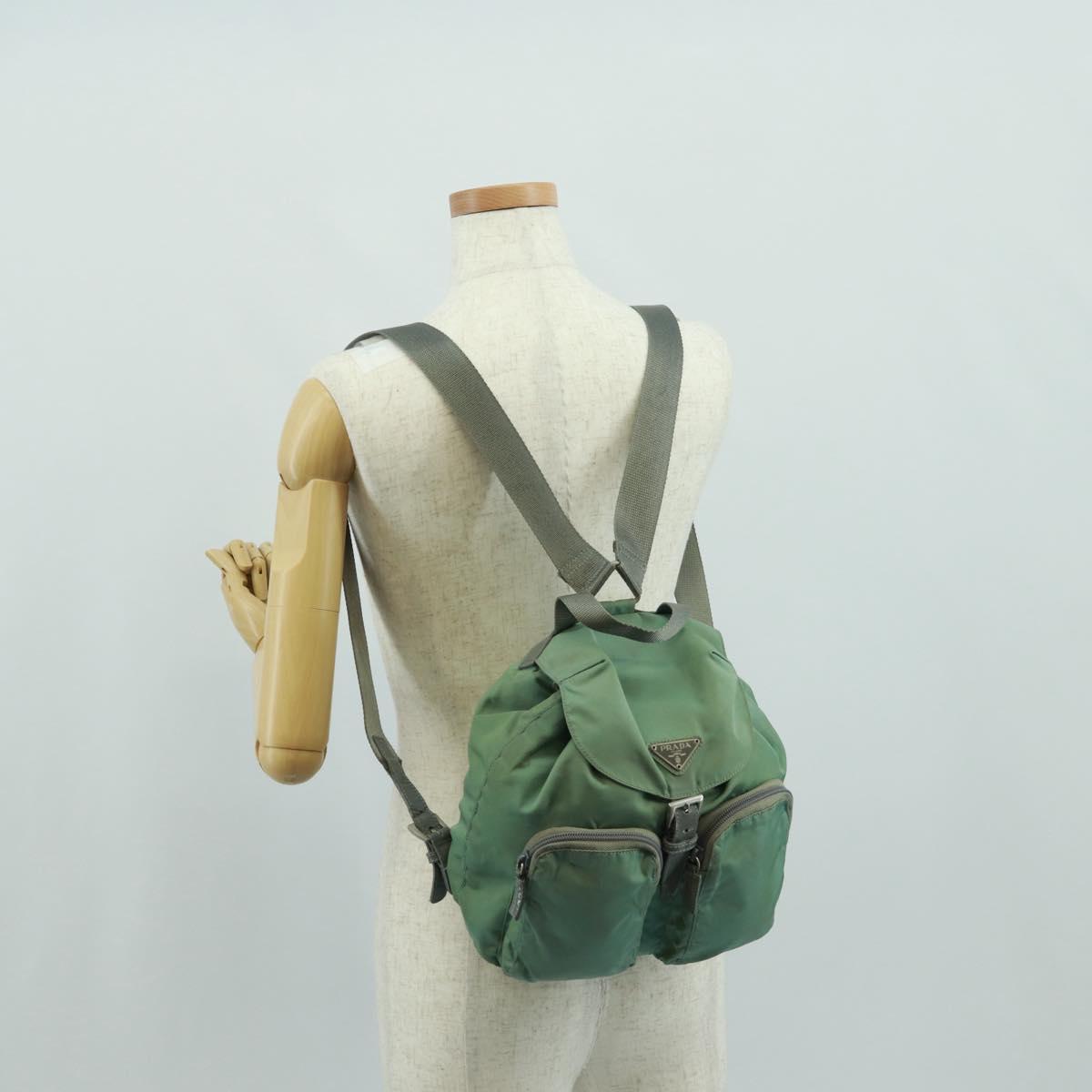 PRADA Backpack Nylon Silver Light green Auth 161541