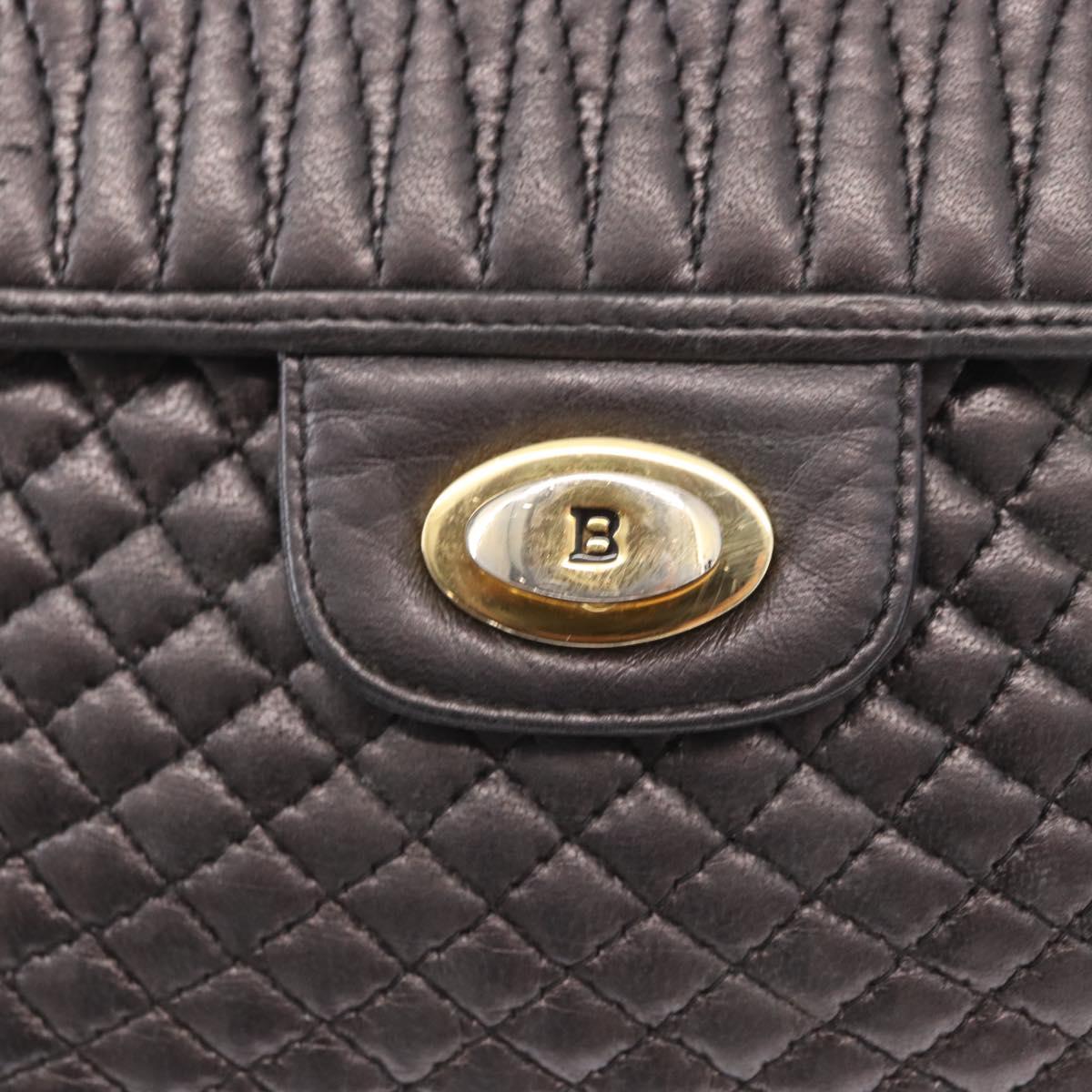BALLY Chain Shoulder Bag Leather Black Gold Auth 161547