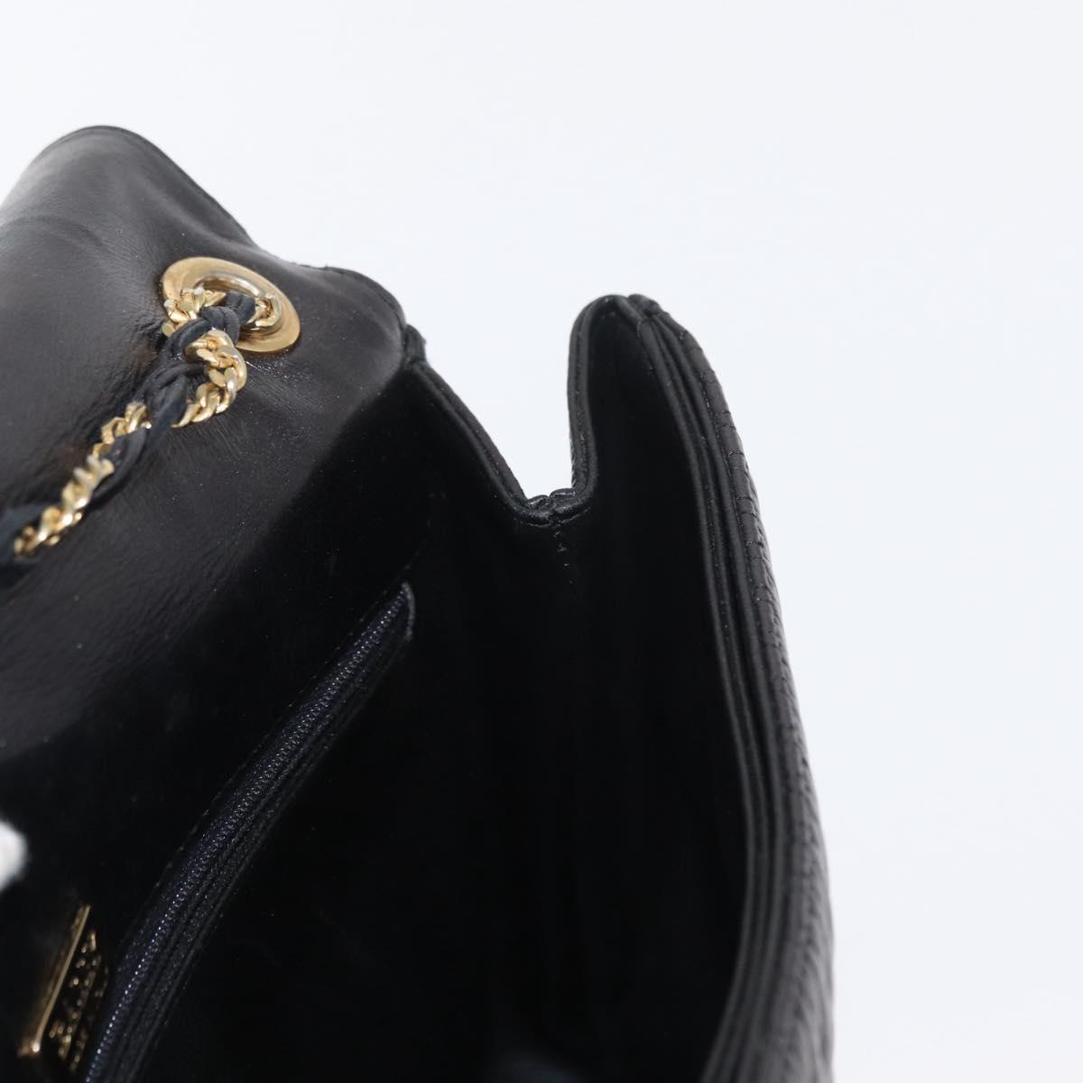 BALLY Chain Shoulder Bag Leather Black Gold Auth 161547