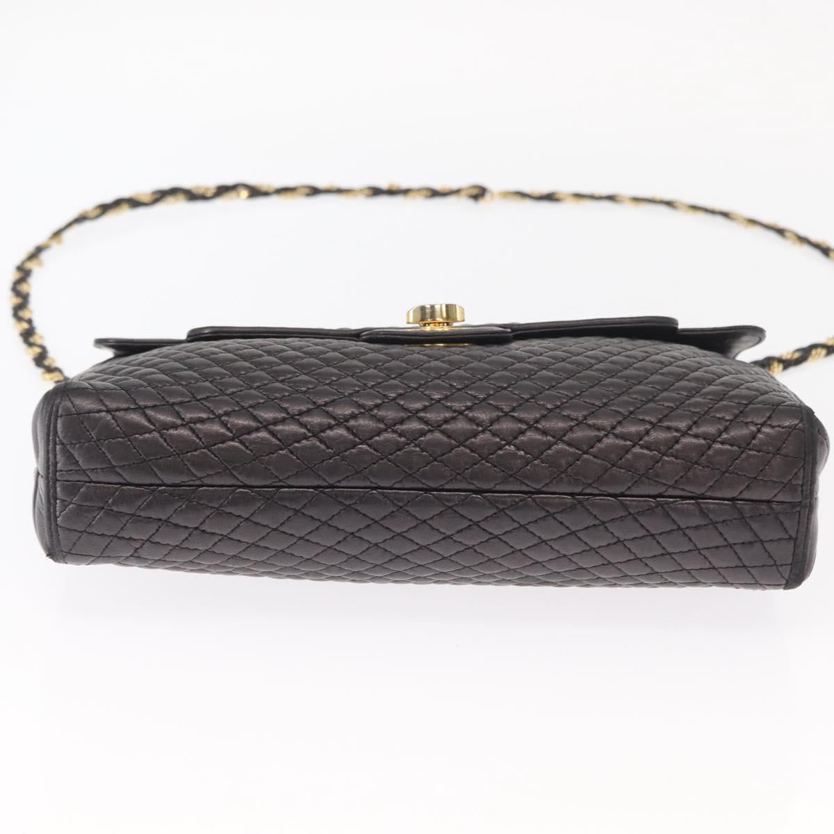 BALLY Chain Shoulder Bag Leather Black Gold Auth 161547