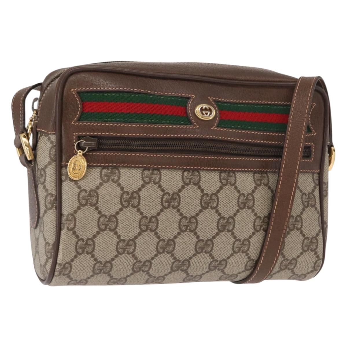 GUCCI GG Supreme Web Sherry Line Shoulder Bag PVC Beige 56 02 087 Auth 161551