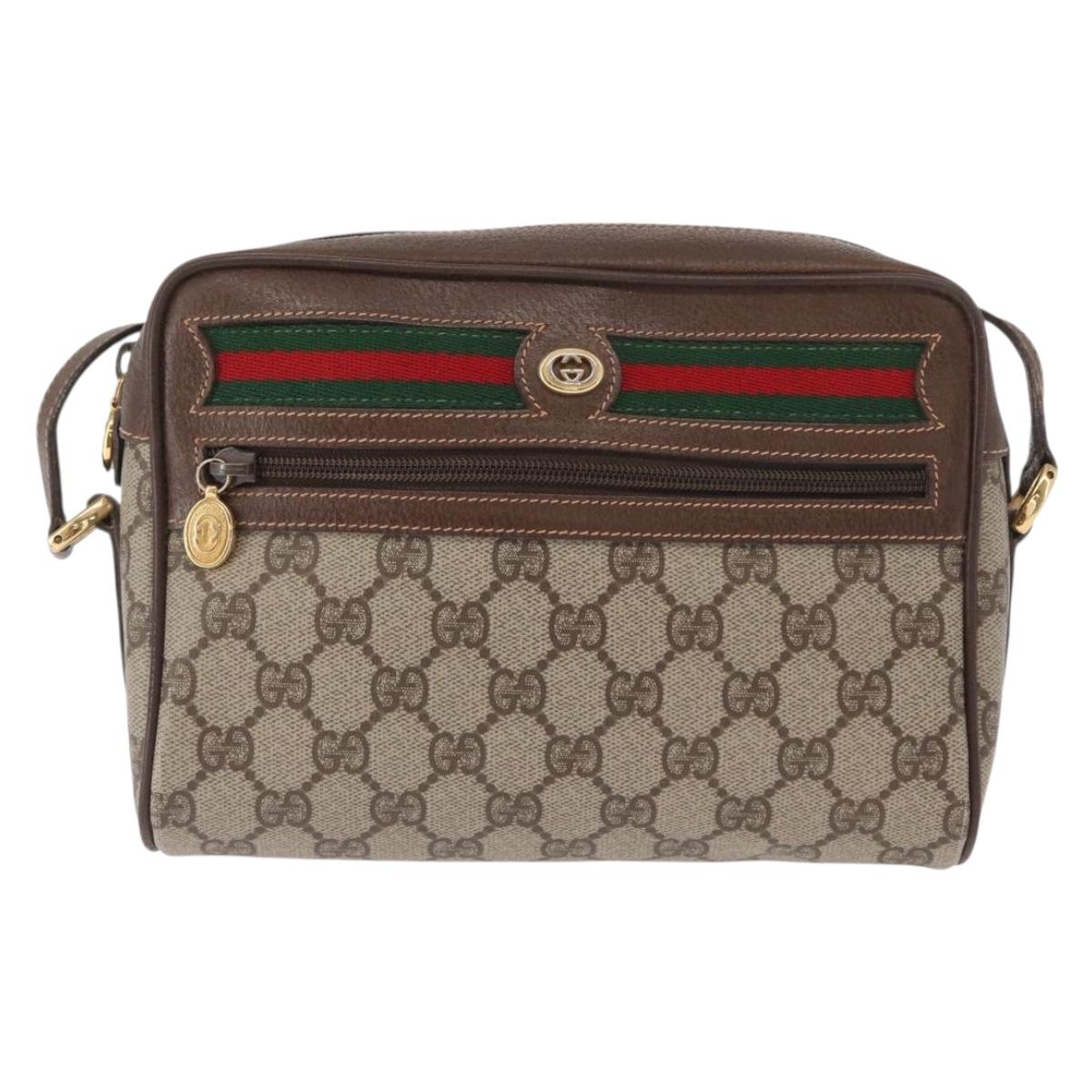 GUCCI GG Supreme Web Sherry Line Shoulder Bag PVC Beige 56 02 087 Auth 161551