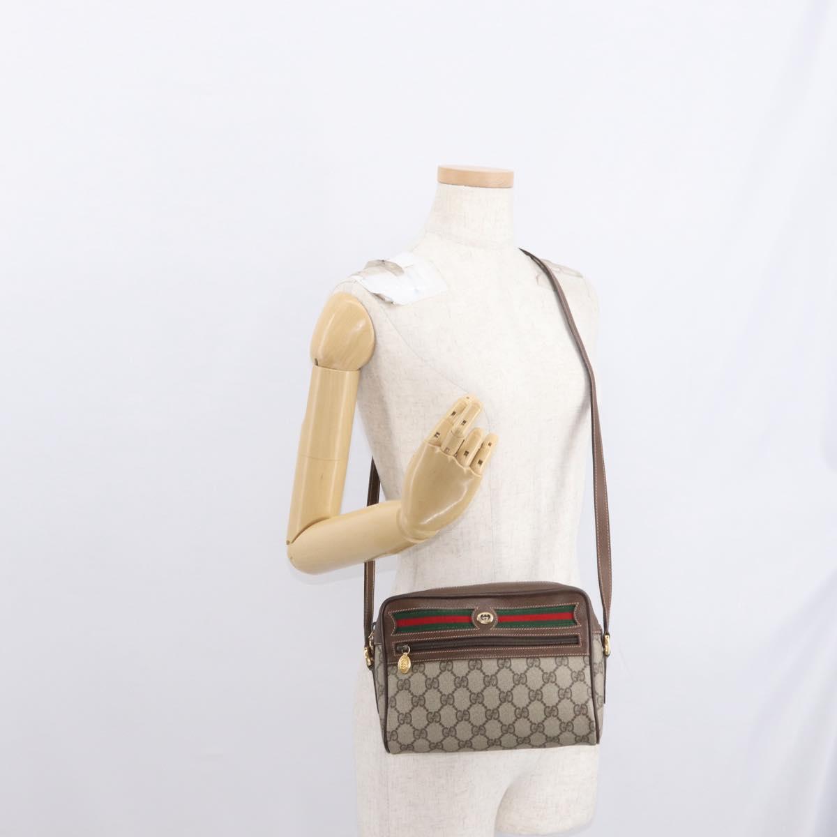 GUCCI GG Supreme Web Sherry Line Shoulder Bag PVC Beige 56 02 087 Auth 161551