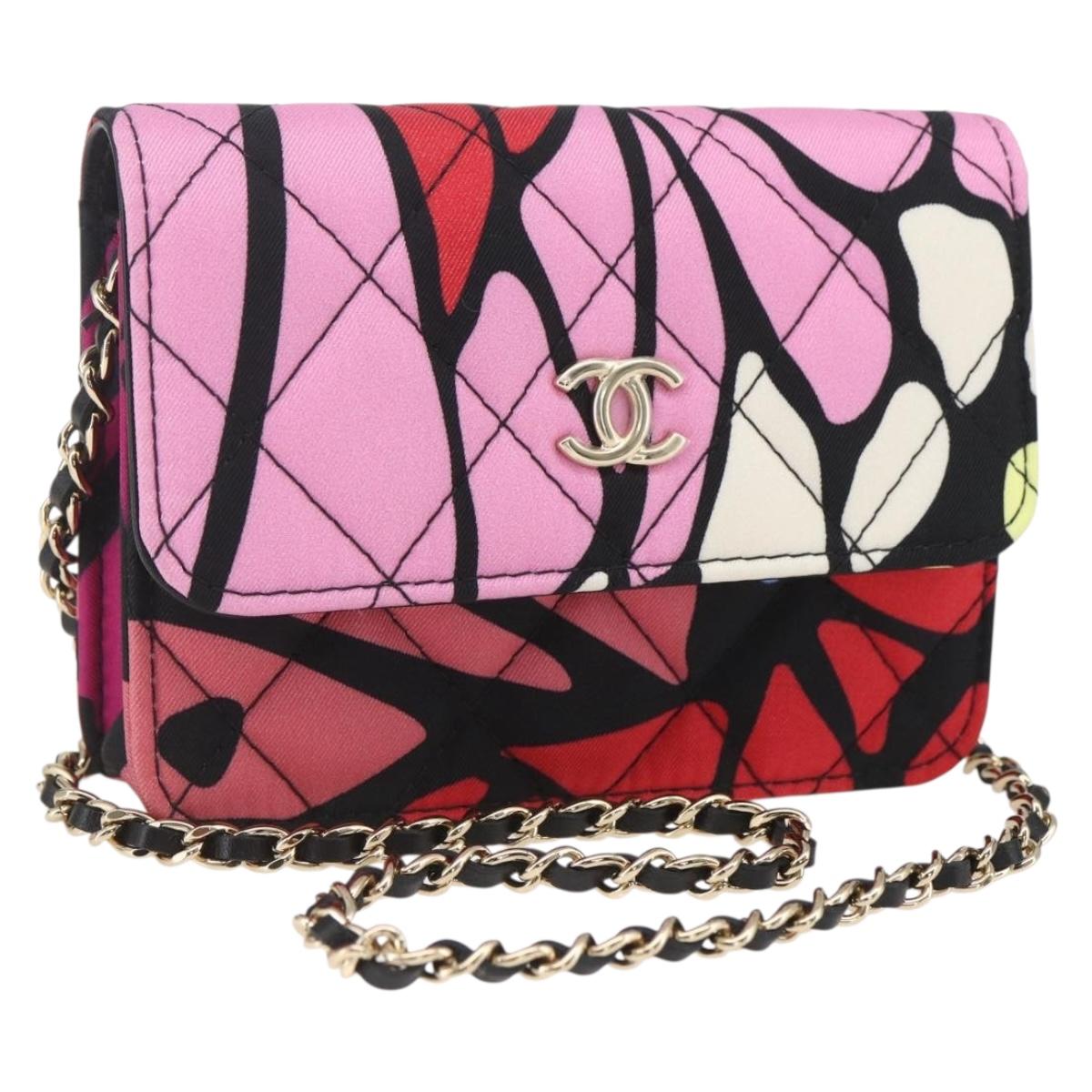 CHANEL Mini Matelasse 12 Chain Shoulder Bag Cotton Gold CC Auth 161565SM