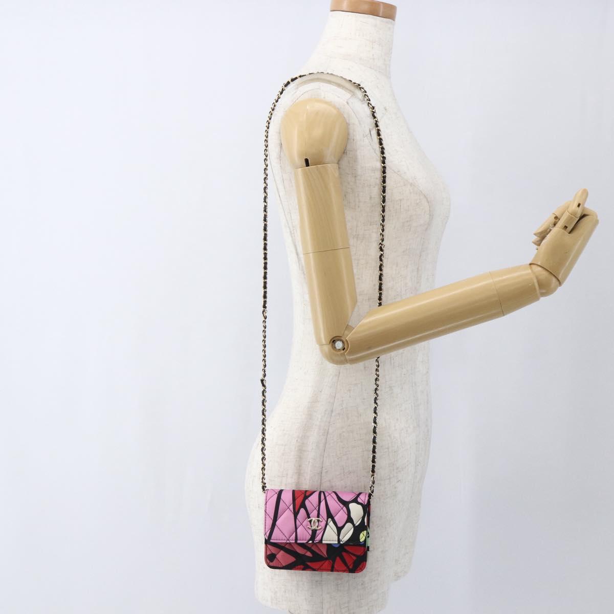 CHANEL Mini Matelasse 12 Chain Shoulder Bag Cotton Gold CC Auth 161565SM