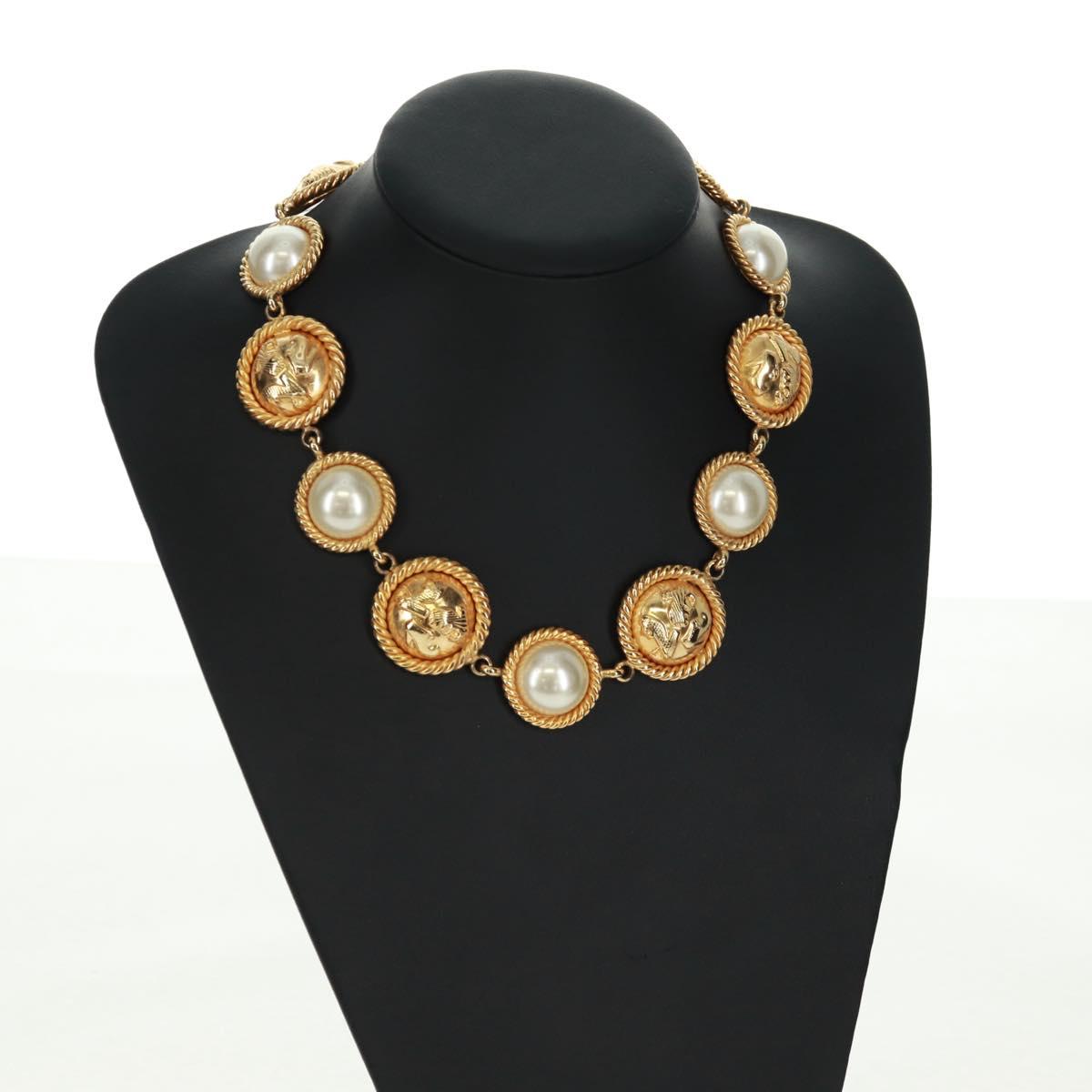 Salvatore Ferragamo Pearl Necklace metal Gold Tone Auth 161568V