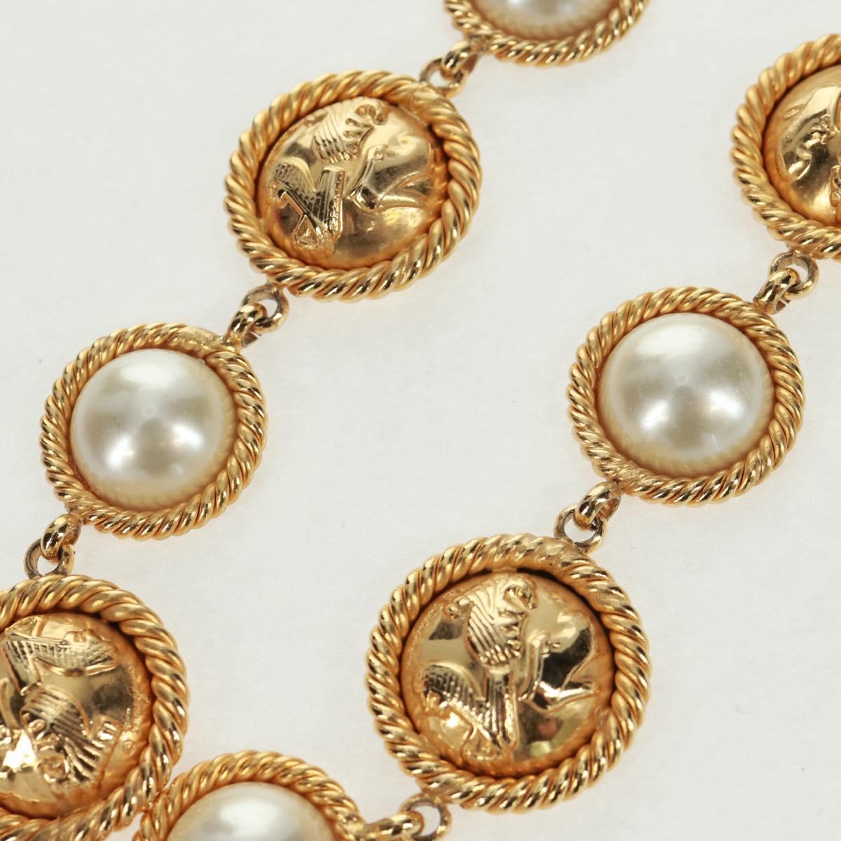 Salvatore Ferragamo Pearl Necklace metal Gold Tone Auth 161568V