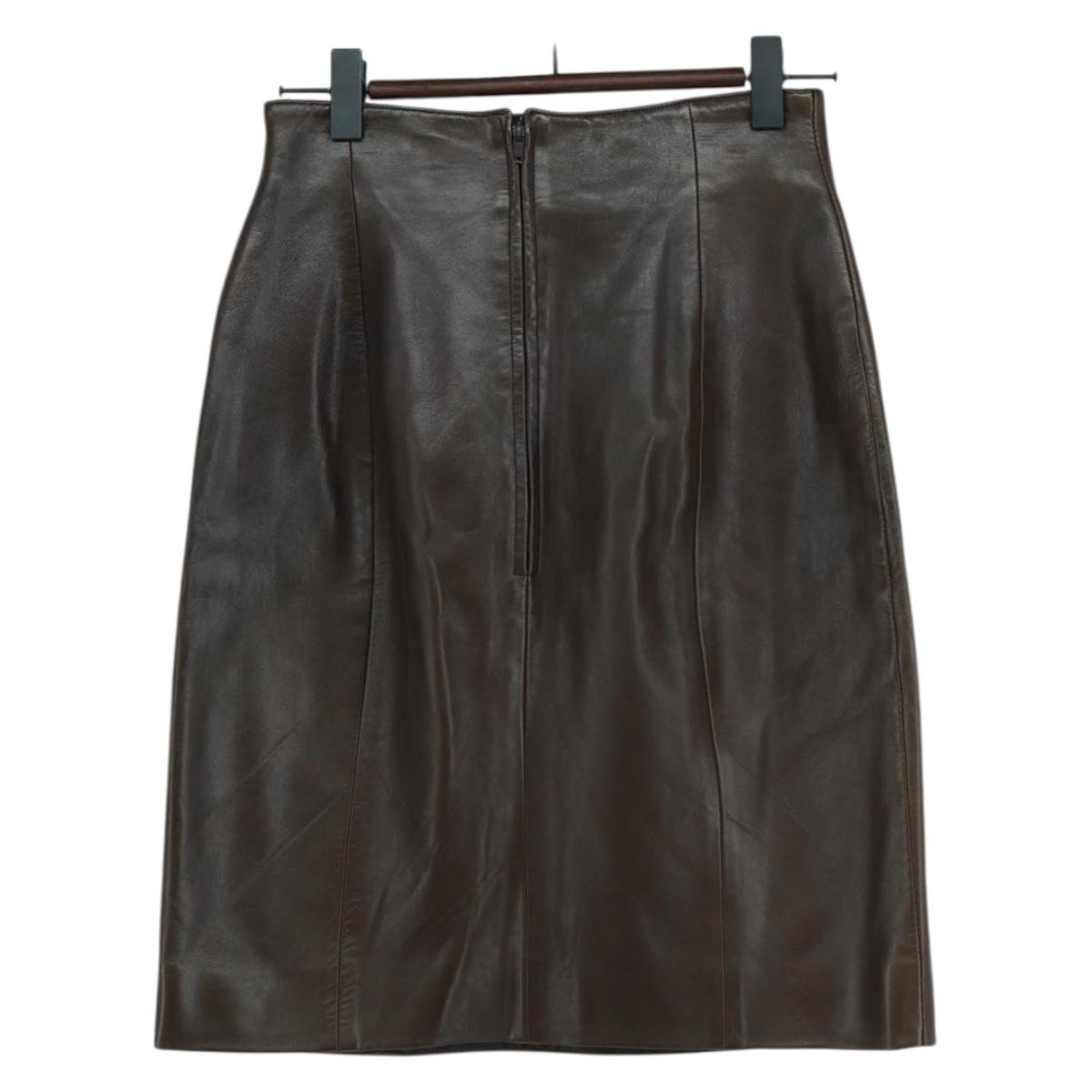 CELINE Skirt Lamb Skin Brown Gold Auth 161571V