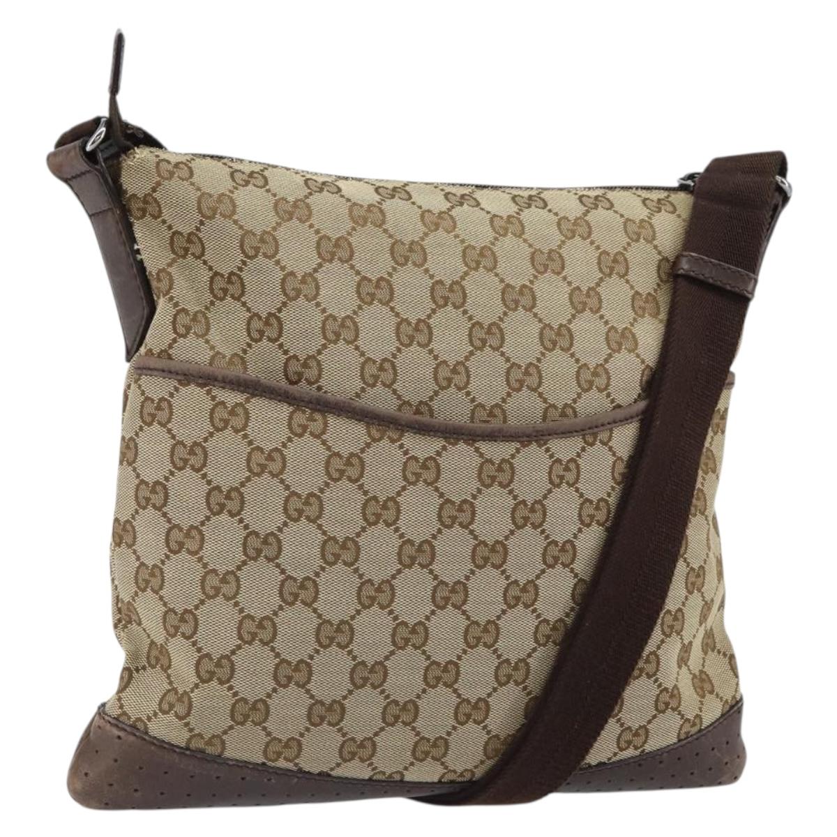 GUCCI GG Canvas Shoulder Bag Beige Silver 145857 Auth 161580