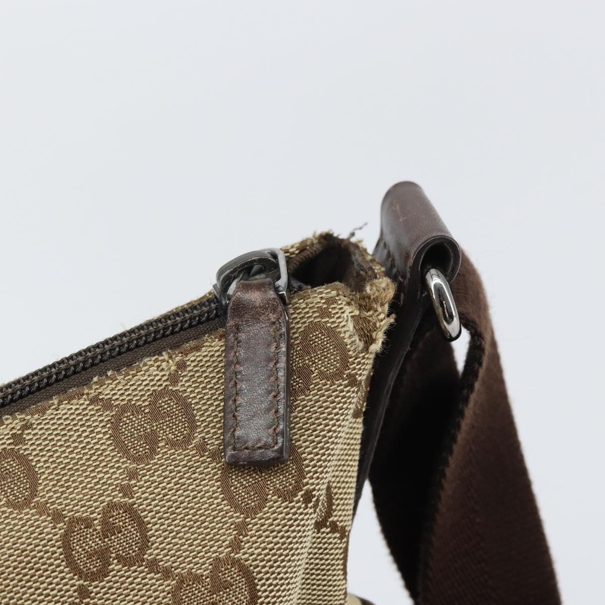 GUCCI GG Canvas Shoulder Bag Beige Silver 145857 Auth 161580