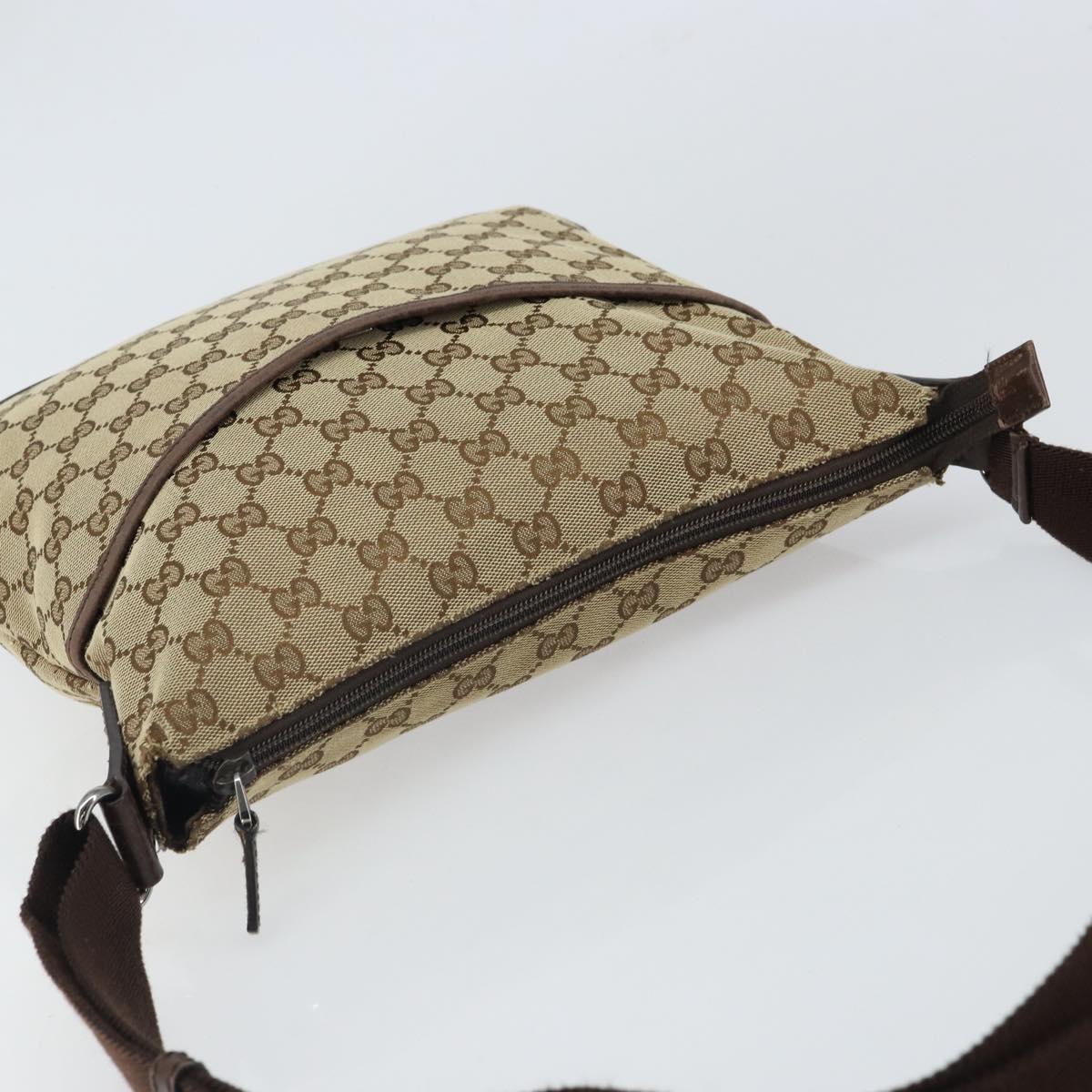GUCCI GG Canvas Shoulder Bag Beige Silver 145857 Auth 161580