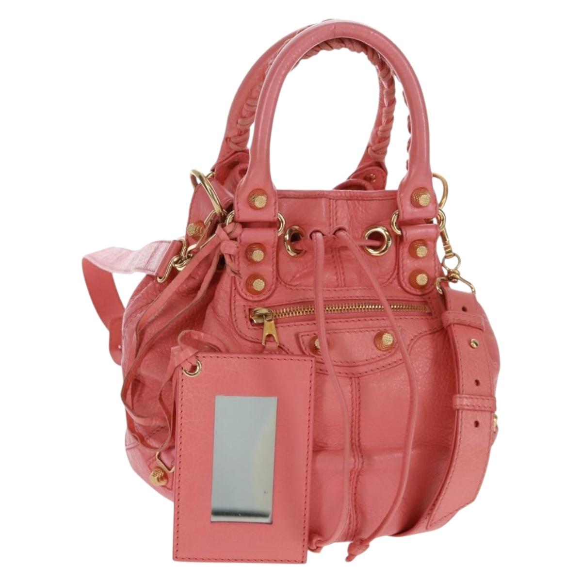 BALENCIAGA Giant Mini Pom Pom Hand Bag Leather 2way Pink Gold Auth 161592V