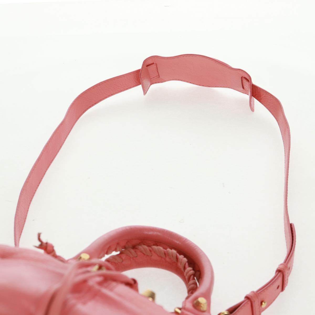 BALENCIAGA Giant Mini Pom Pom Hand Bag Leather 2way Pink Gold Auth 161592V