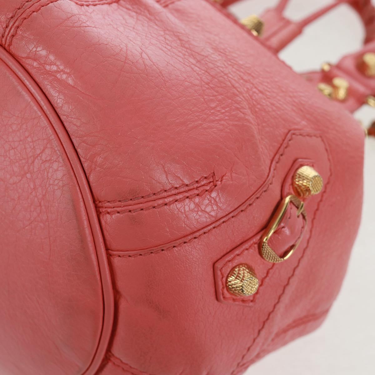 BALENCIAGA Giant Mini Pom Pom Hand Bag Leather 2way Pink Gold Auth 161592V