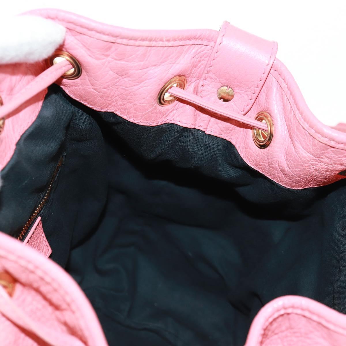 BALENCIAGA Giant Mini Pom Pom Hand Bag Leather 2way Pink Gold Auth 161592V