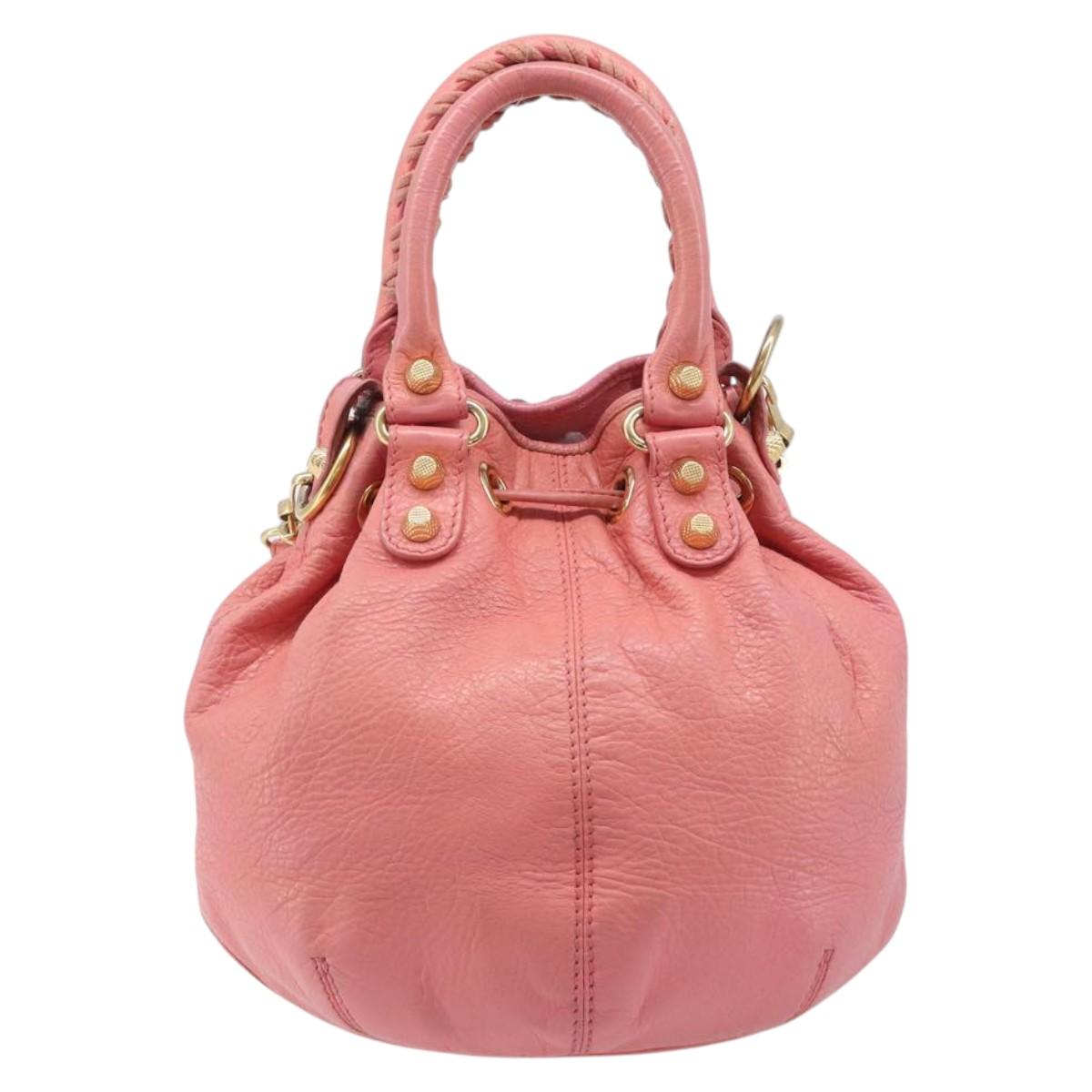 BALENCIAGA Giant Mini Pom Pom Hand Bag Leather 2way Pink Gold Auth 161592V