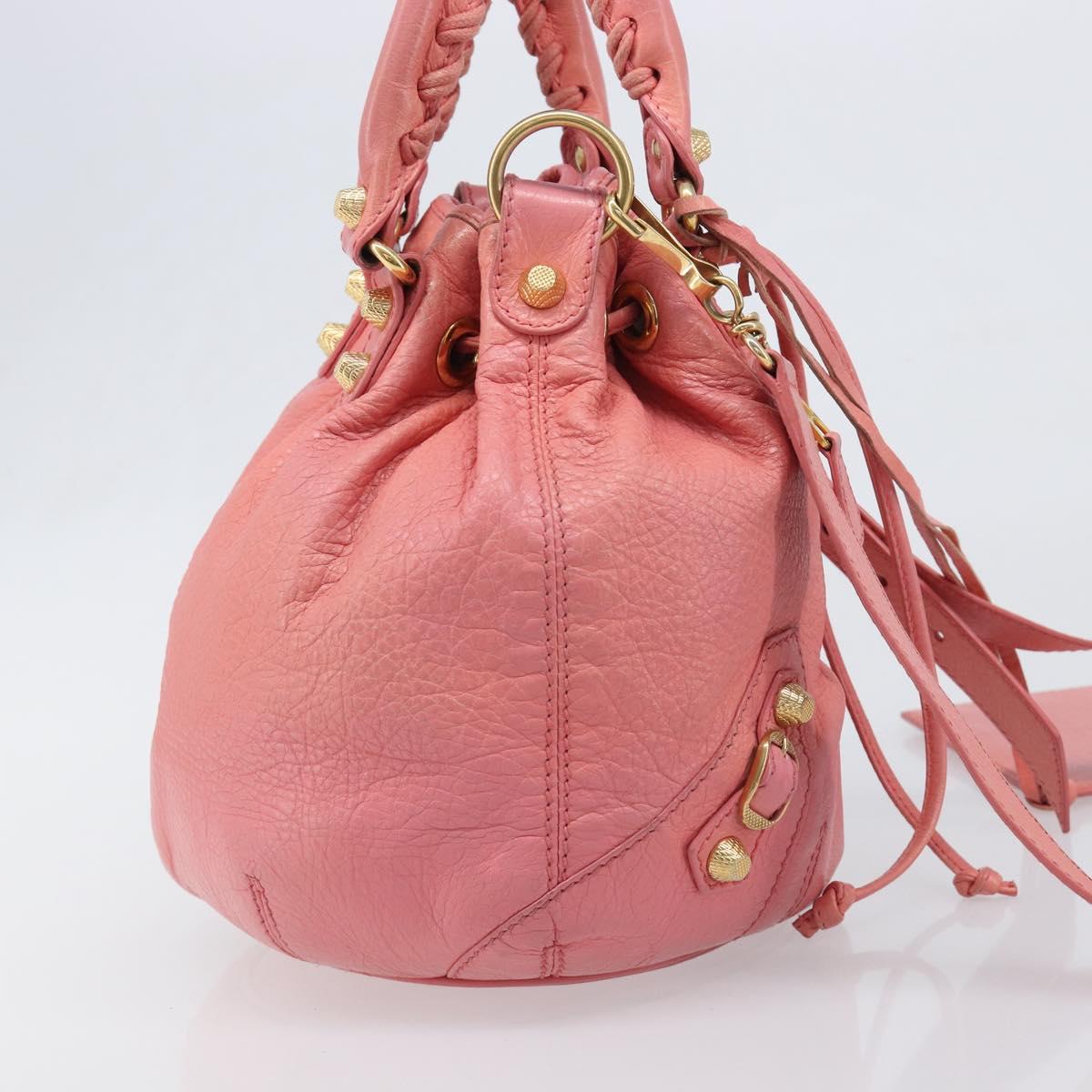 BALENCIAGA Giant Mini Pom Pom Hand Bag Leather 2way Pink Gold Auth 161592V