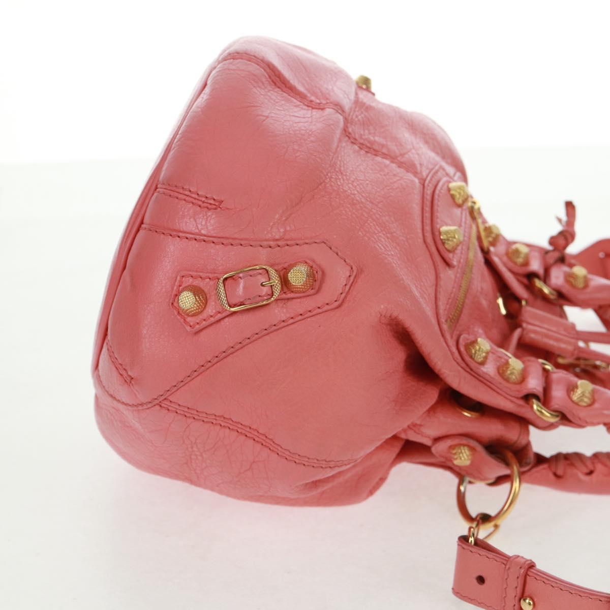 BALENCIAGA Giant Mini Pom Pom Hand Bag Leather 2way Pink Gold Auth 161592V