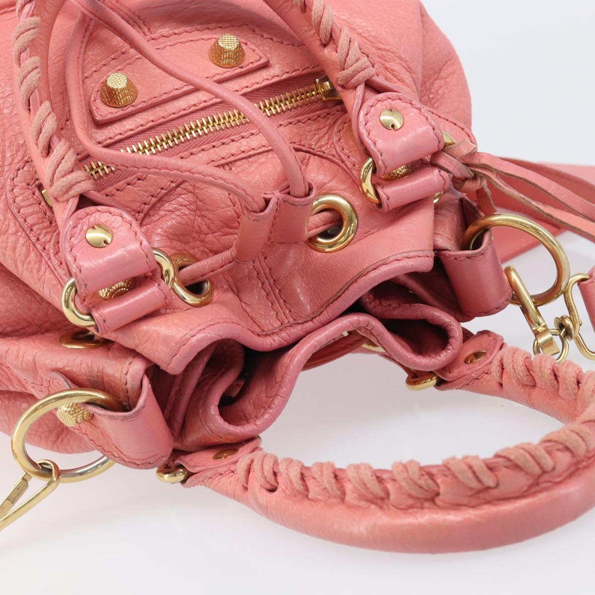 BALENCIAGA Giant Mini Pom Pom Hand Bag Leather 2way Pink Gold Auth 161592V
