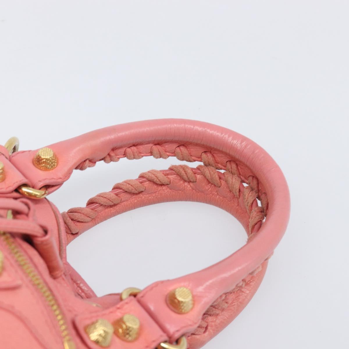 BALENCIAGA Giant Mini Pom Pom Hand Bag Leather 2way Pink Gold Auth 161592V