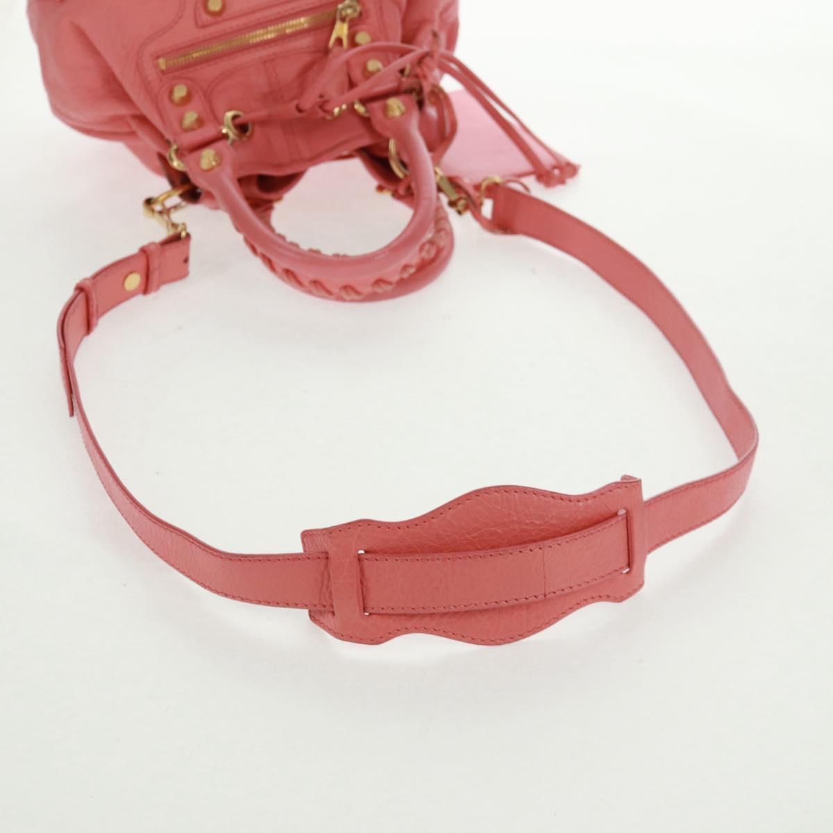 BALENCIAGA Giant Mini Pom Pom Hand Bag Leather 2way Pink Gold Auth 161592V