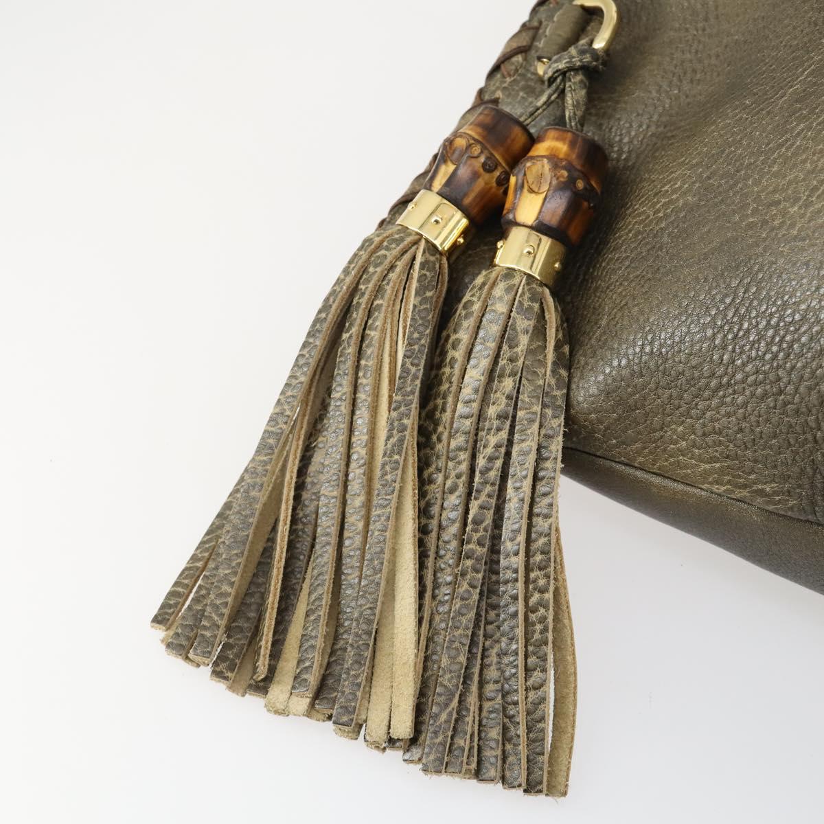 GUCCI Bamboo Shoulder Bag Leather Brown Gold 218499 Auth 161596