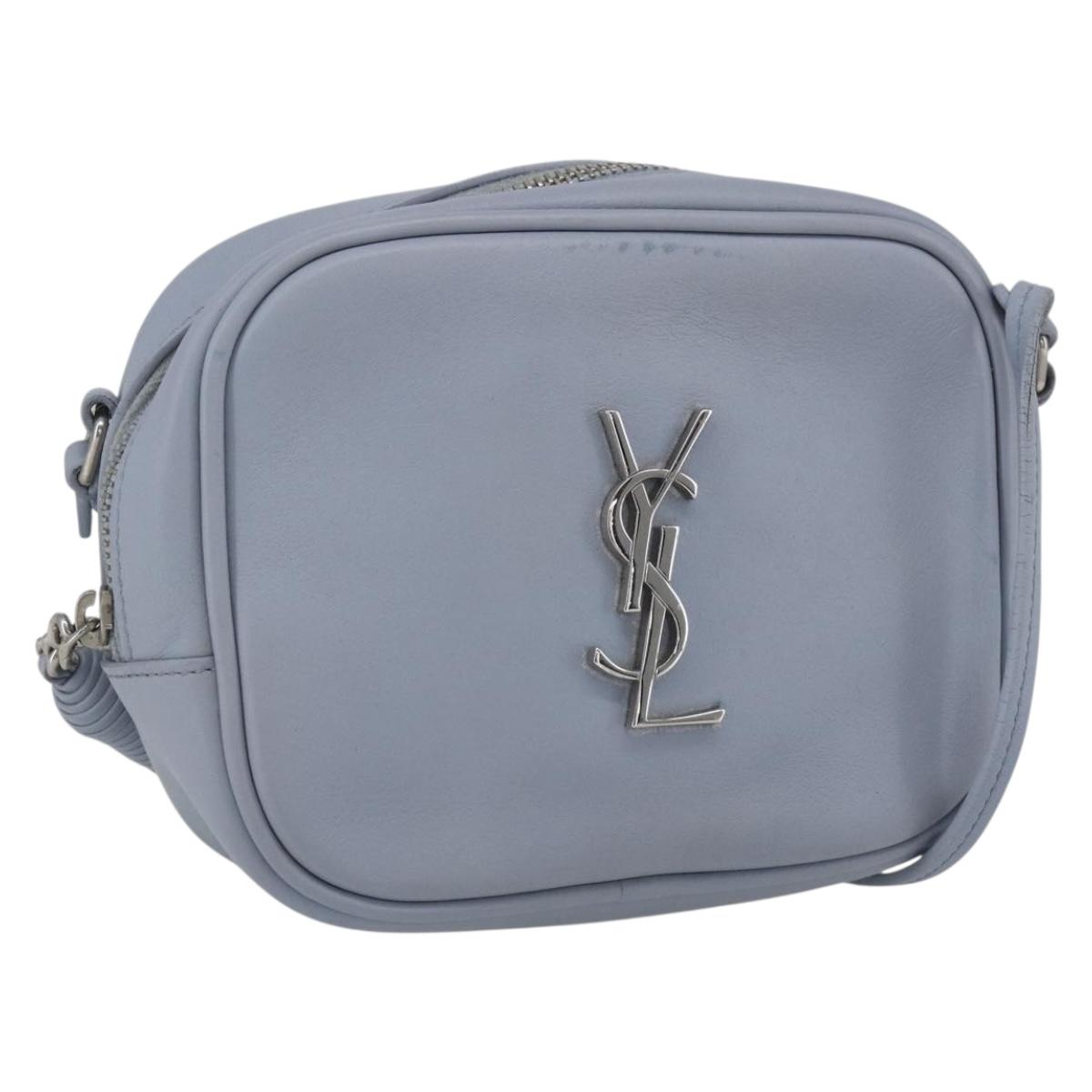SAINT LAURENT Blogger Shoulder Bag Leather Light Blue Silver Auth 161598