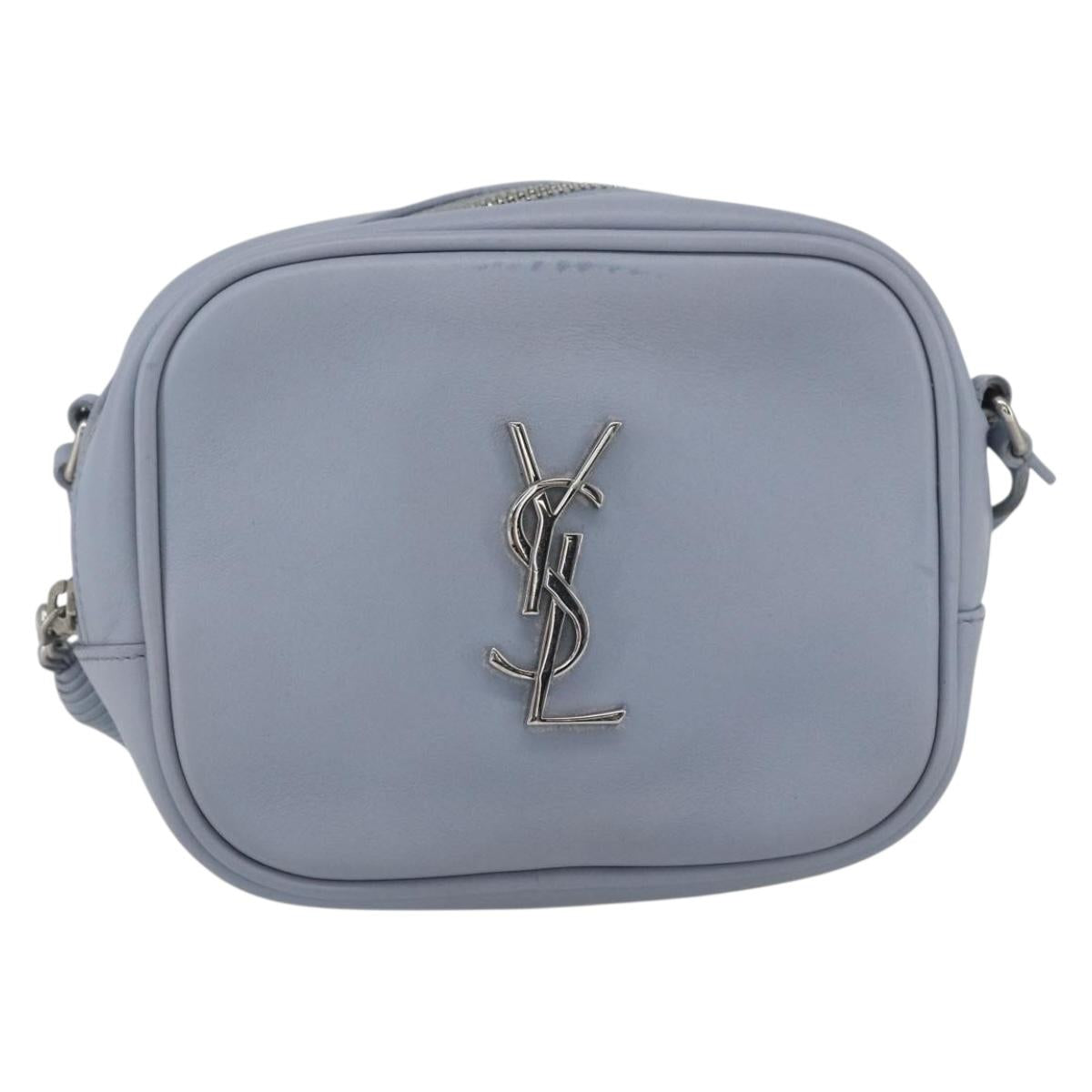 SAINT LAURENT Blogger Shoulder Bag Leather Light Blue Silver Auth 161598