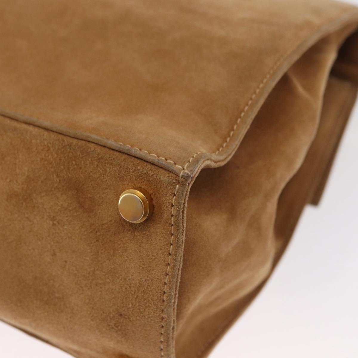 Salvatore Ferragamo Gancini Hand Bag Suede 2way Beige Gold Auth 161599