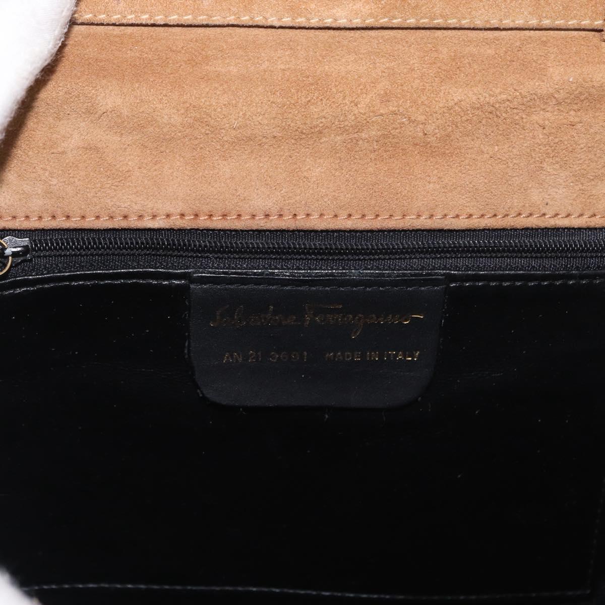 Salvatore Ferragamo Gancini Hand Bag Suede 2way Beige Gold Auth 161599
