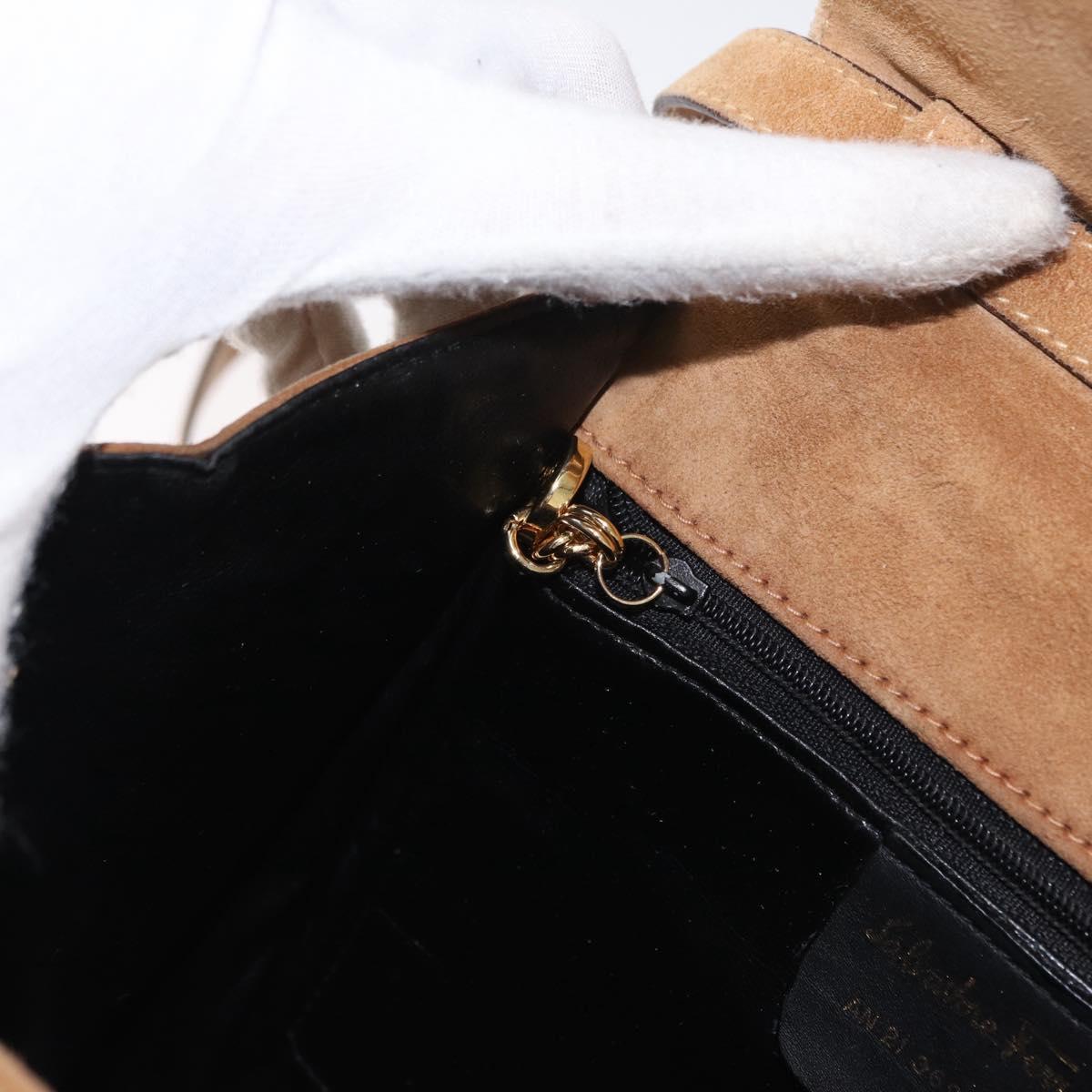 Salvatore Ferragamo Gancini Hand Bag Suede 2way Beige Gold Auth 161599