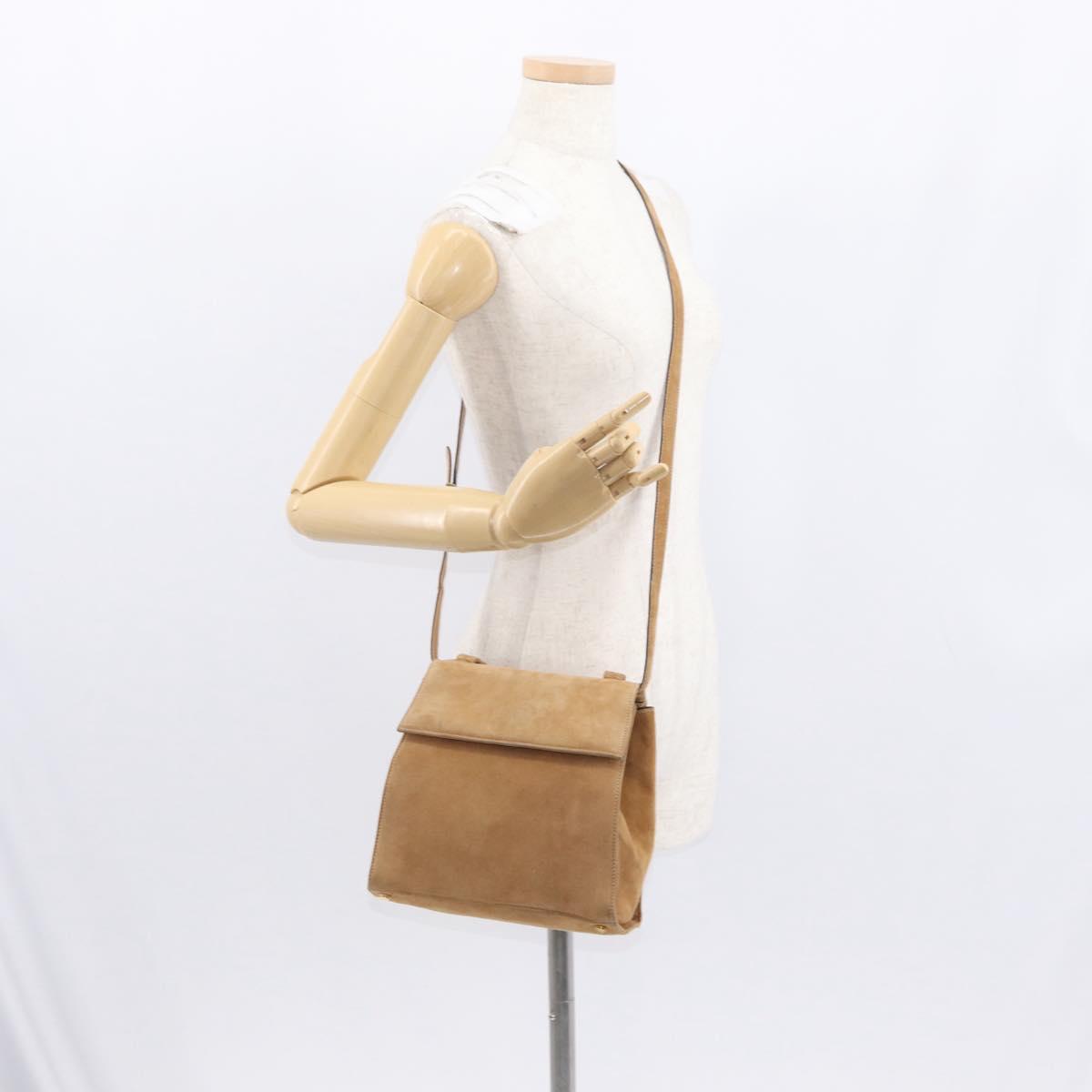 Salvatore Ferragamo Gancini Hand Bag Suede 2way Beige Gold Auth 161599