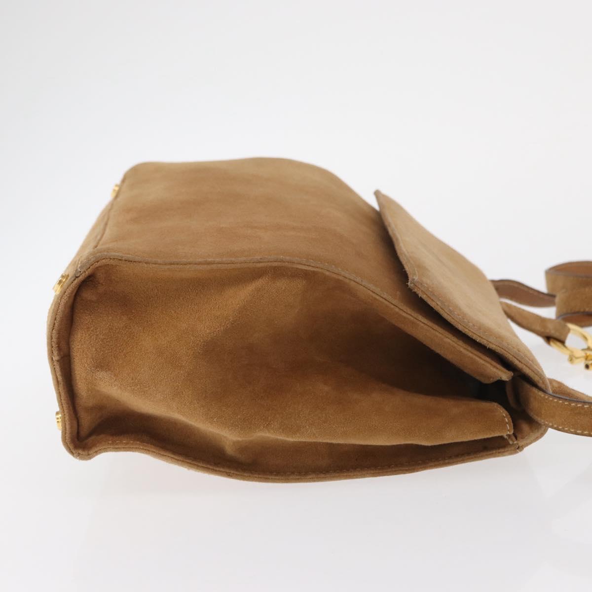 Salvatore Ferragamo Gancini Hand Bag Suede 2way Beige Gold Auth 161599